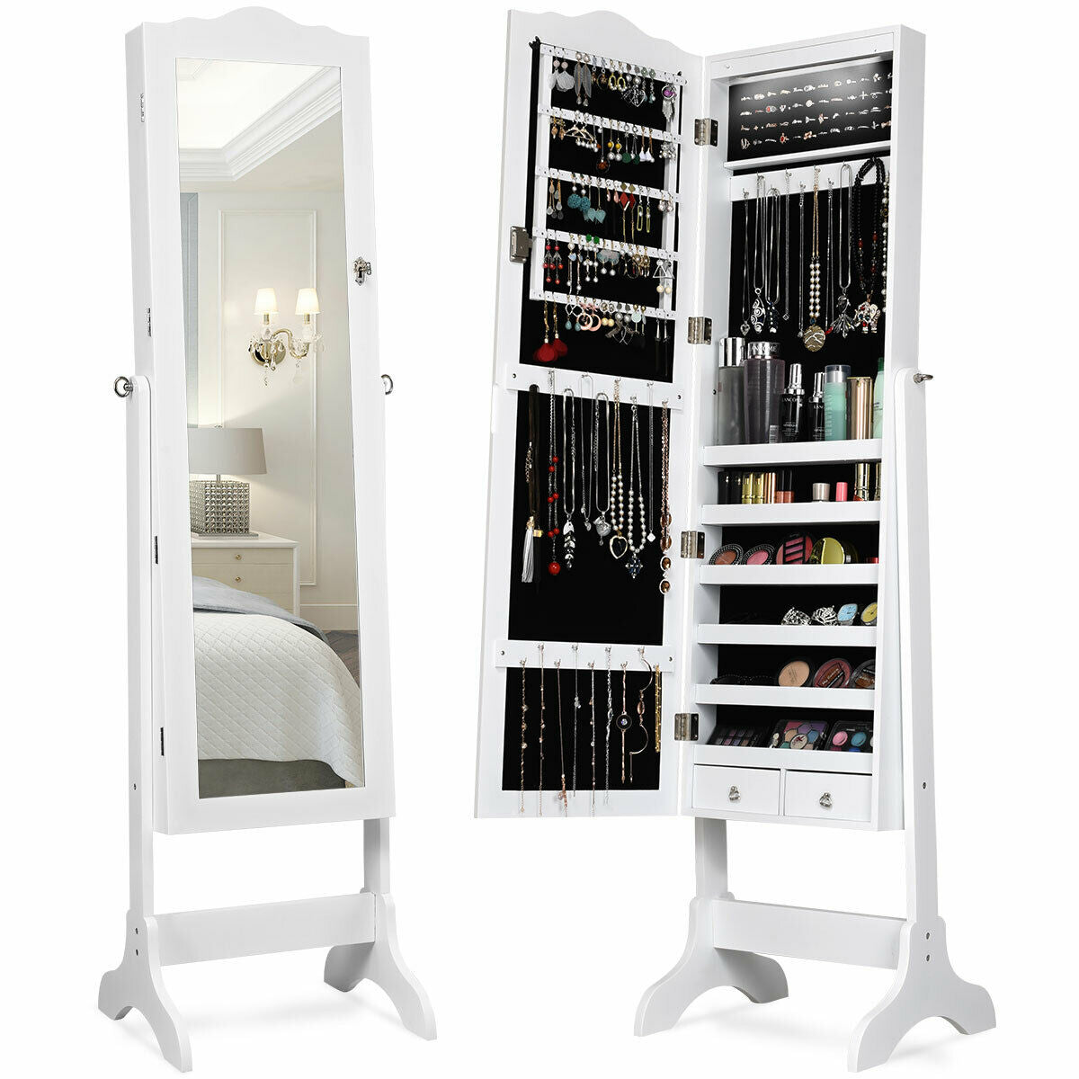 Jewelry Armoire Cabinet with Full Length Mirror and LED Lights