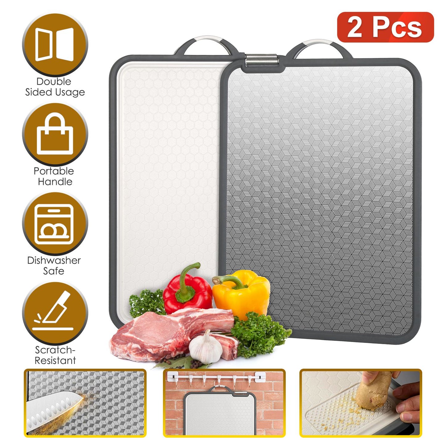 Double Sided Cutting Board with Knife Sharpener - 2 Pack