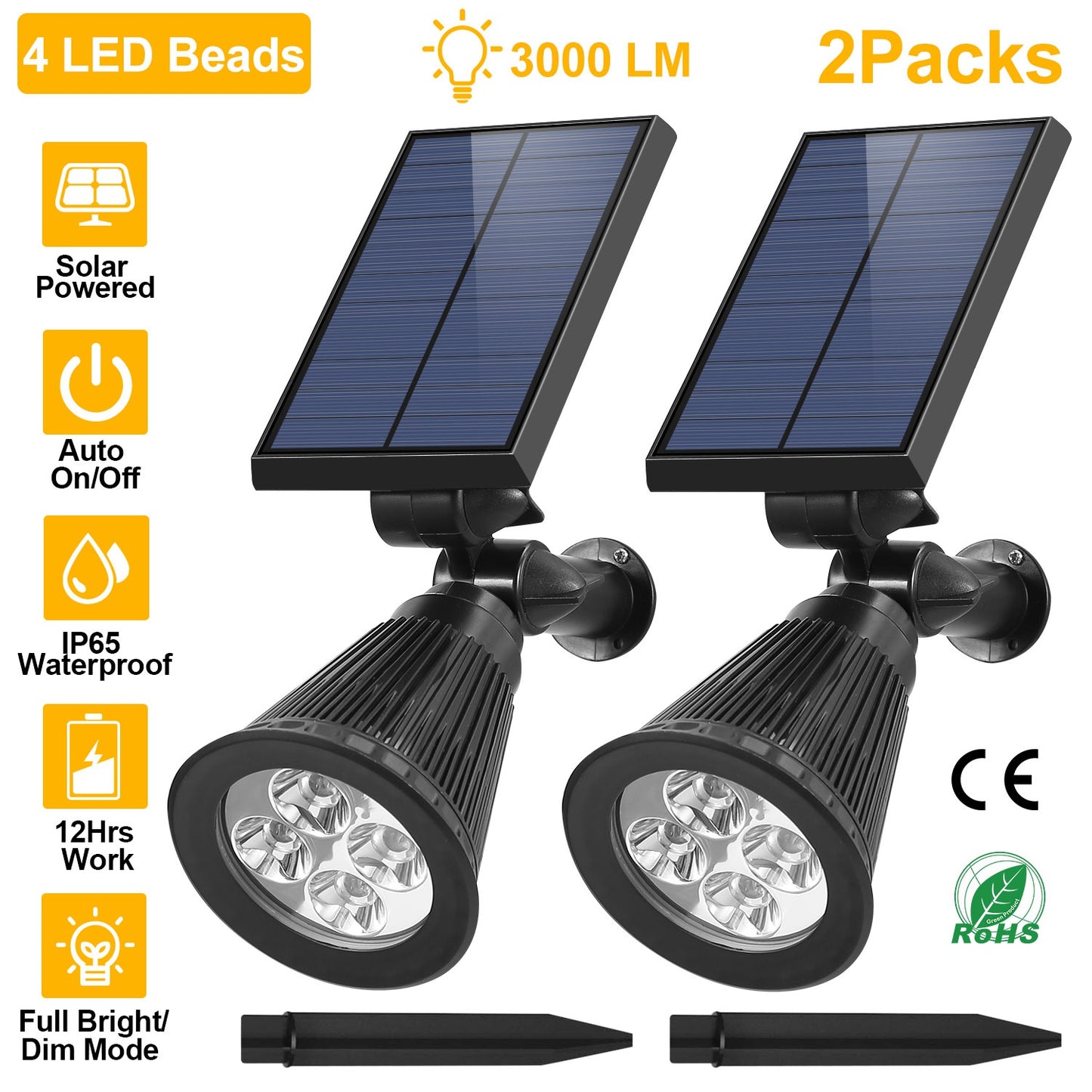 Solar Spotlight Outdoor 2-Pack with Dusk to Dawn Sensor