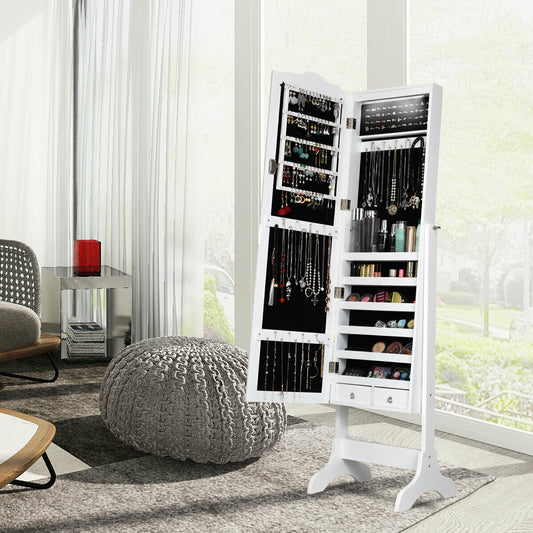 Jewelry Armoire Cabinet with Full Length Mirror and LED Lights