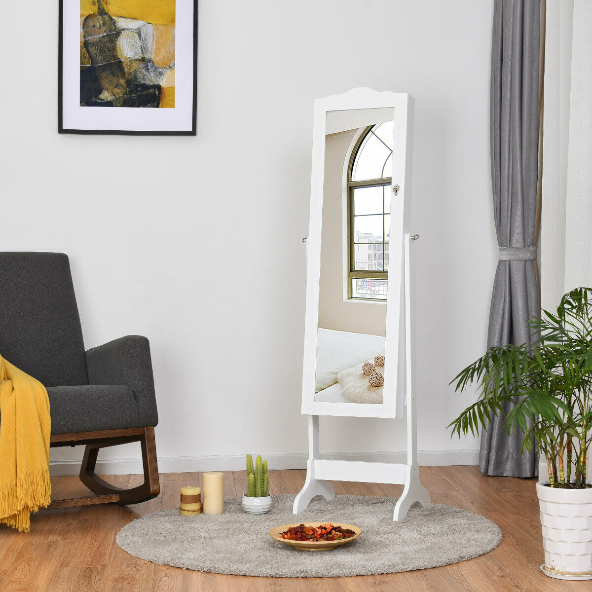 Jewelry Armoire Cabinet with Full Length Mirror and LED Lights