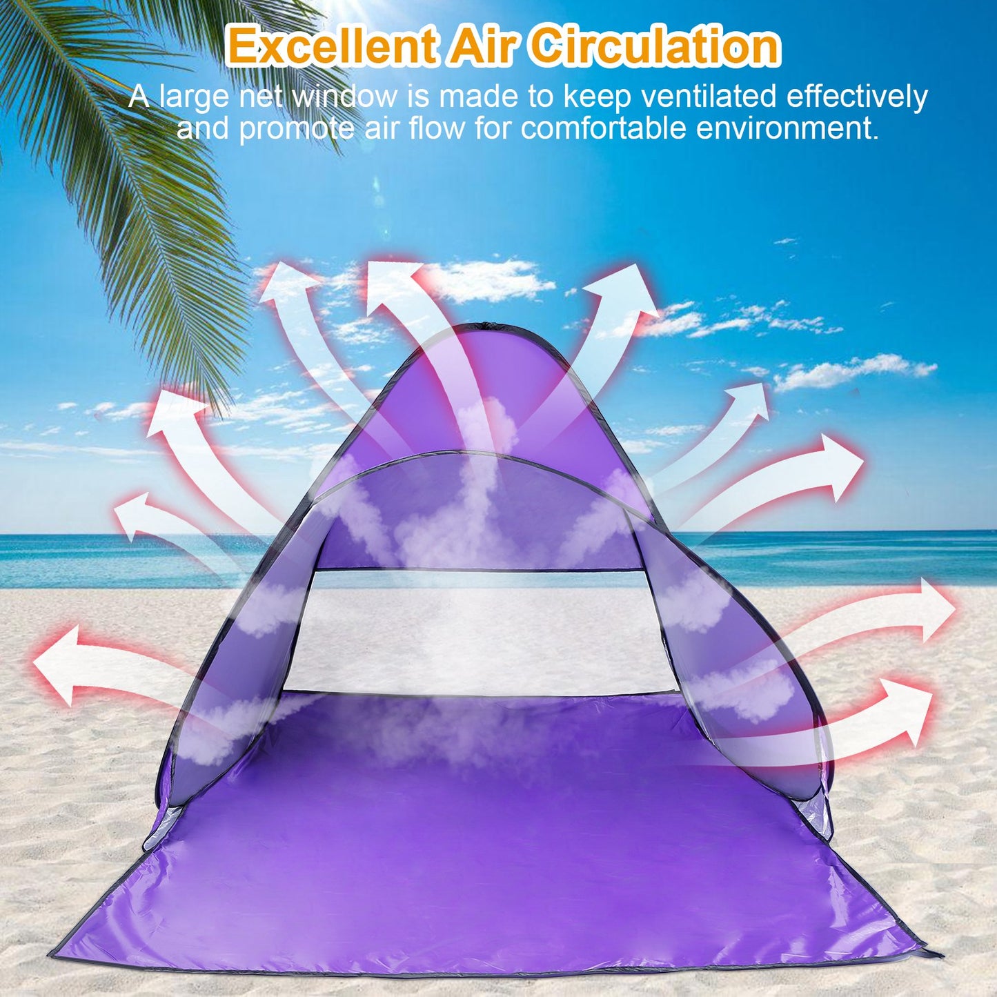 Pop Up Beach Tent with UPF50+ Sun Protection for 2-3 People