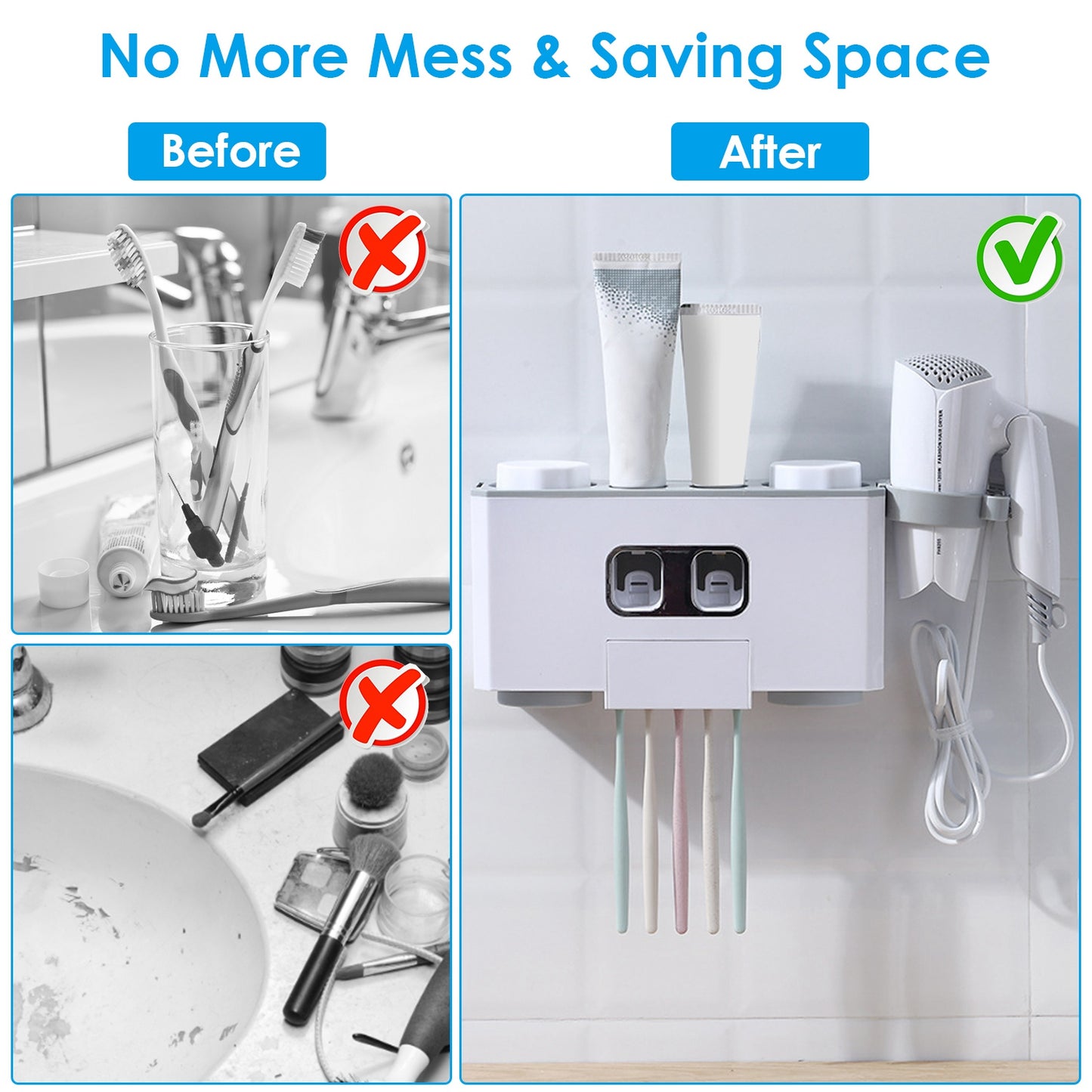Wall Mount Toothbrush Holder with Automatic Toothpaste Dispenser