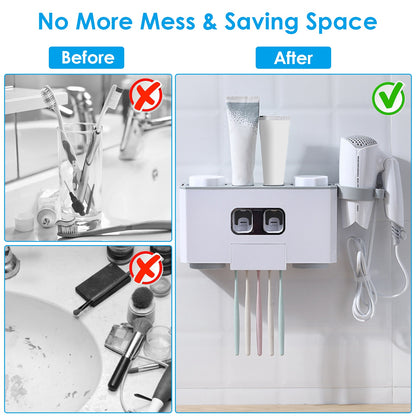 Wall Mount Toothbrush Holder with Automatic Toothpaste Dispenser