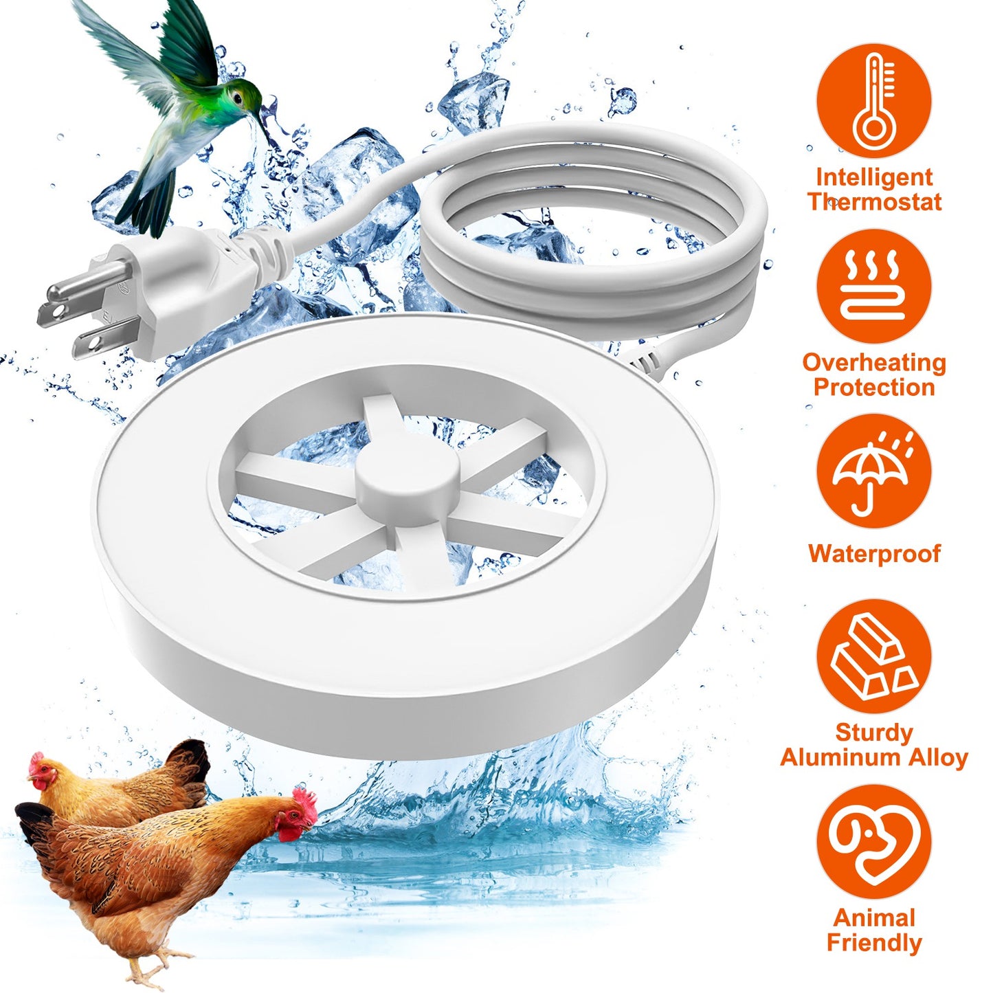 Bird Bath Heater 70W Thermostat Controlled Outdoor Deicer