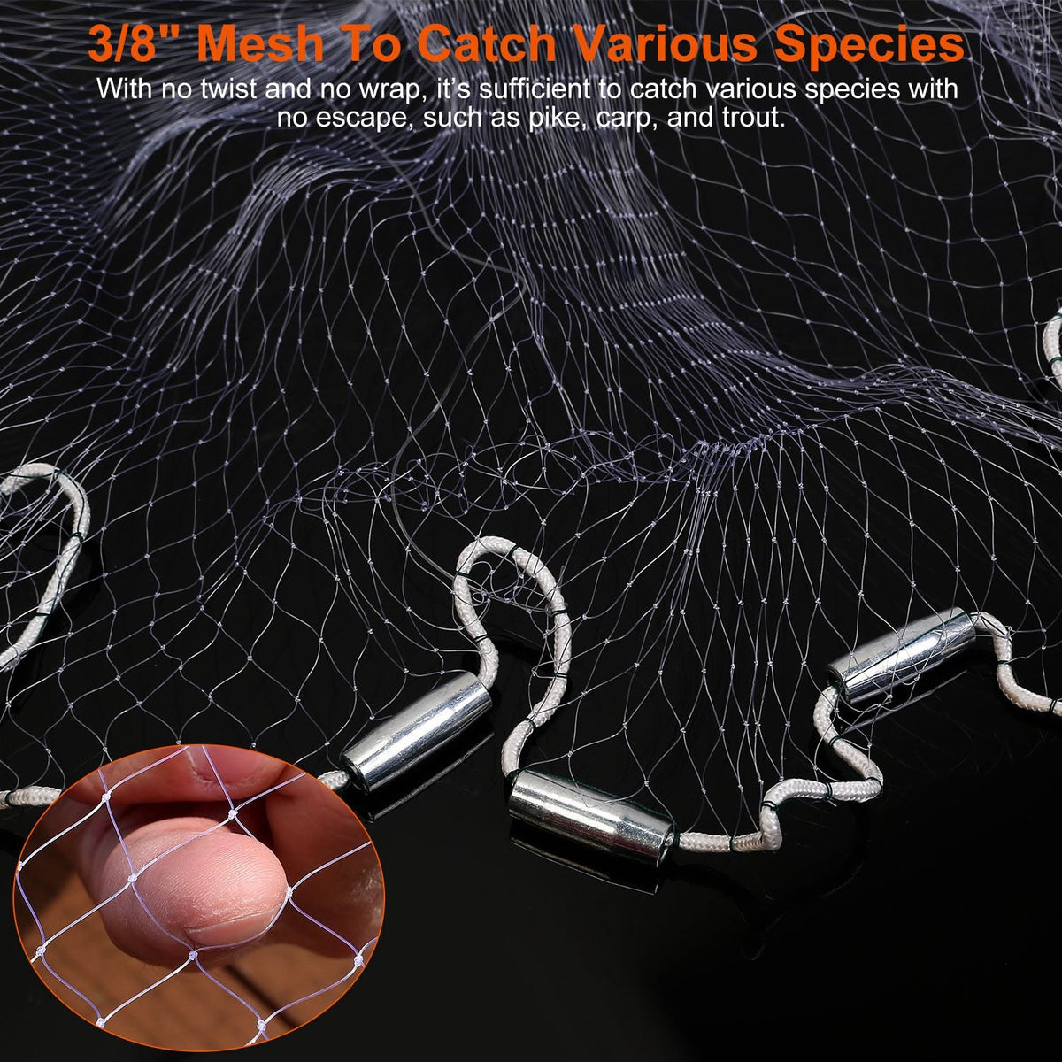 8ft Radius Fishing Cast Net Bait Trap Easy Throw Heavy Duty Hand Cast Net with Chain Sinker Bottom Spread
