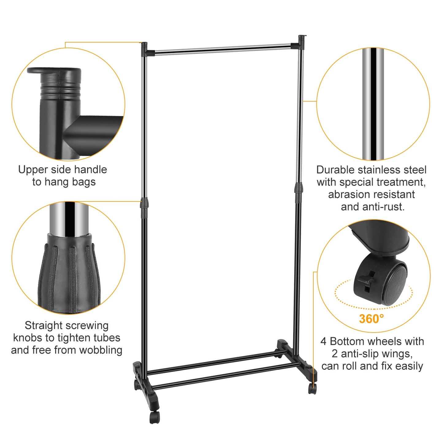 Adjustable Garment Rack with Wheels and Storage Shelf