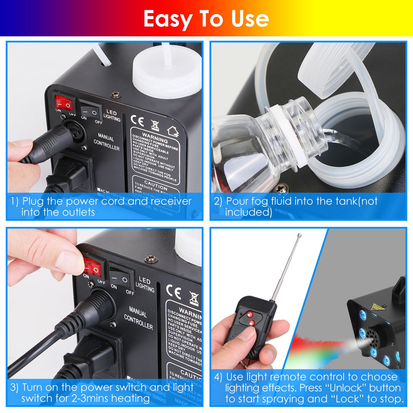 500W Fog Machine with LED Lights and Remote Control