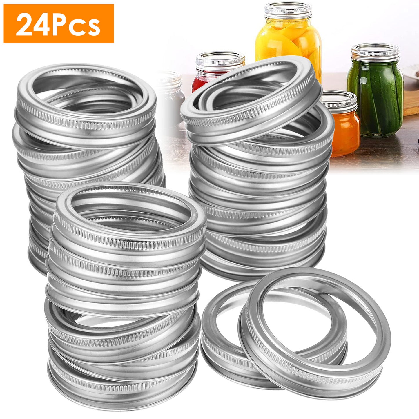 Regular Mouth Canning Jar Metal Rings 24 Pack Split-Type Bands