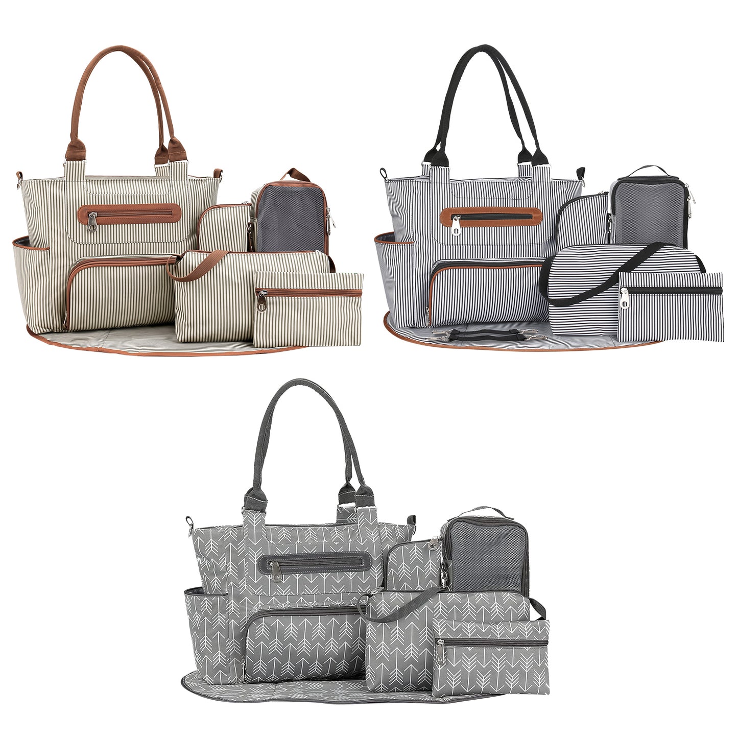Diaper Bag Set 8-Piece with Changing Pad and Stroller Straps