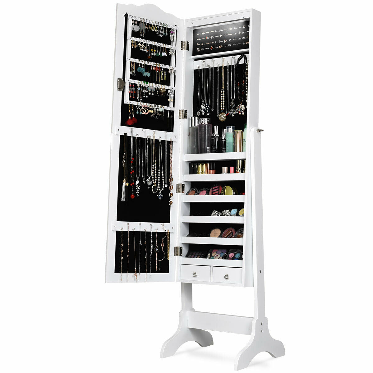 Jewelry Armoire Cabinet with Full Length Mirror and LED Lights
