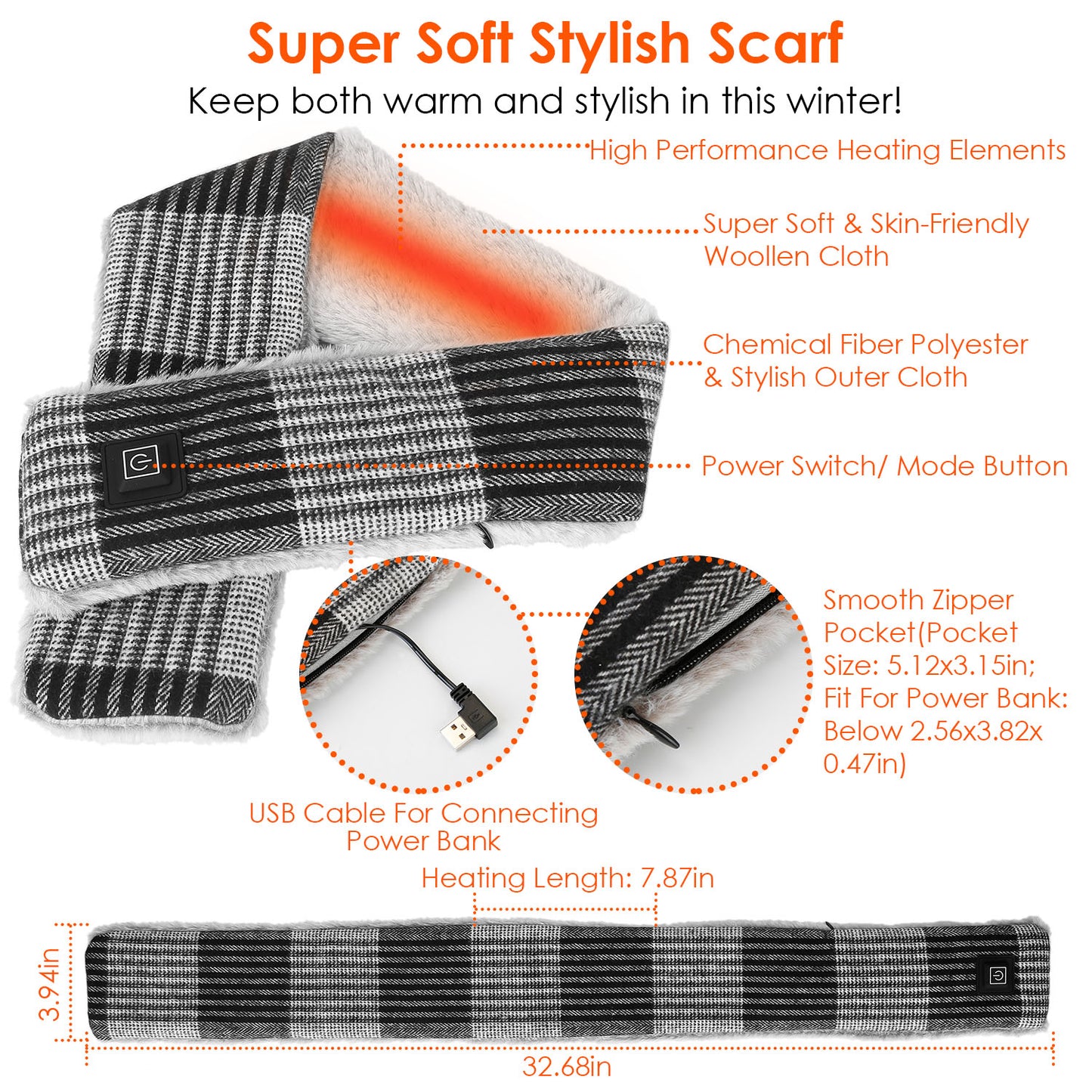 Soft Warm Scarves w/ 3 Heating Modes