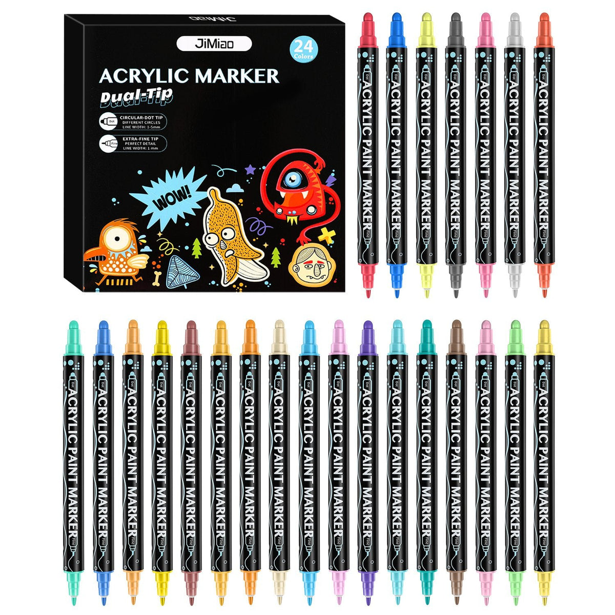 Dual Tip Acrylic Paint Markers Set - Water-Based & Quick-Dry