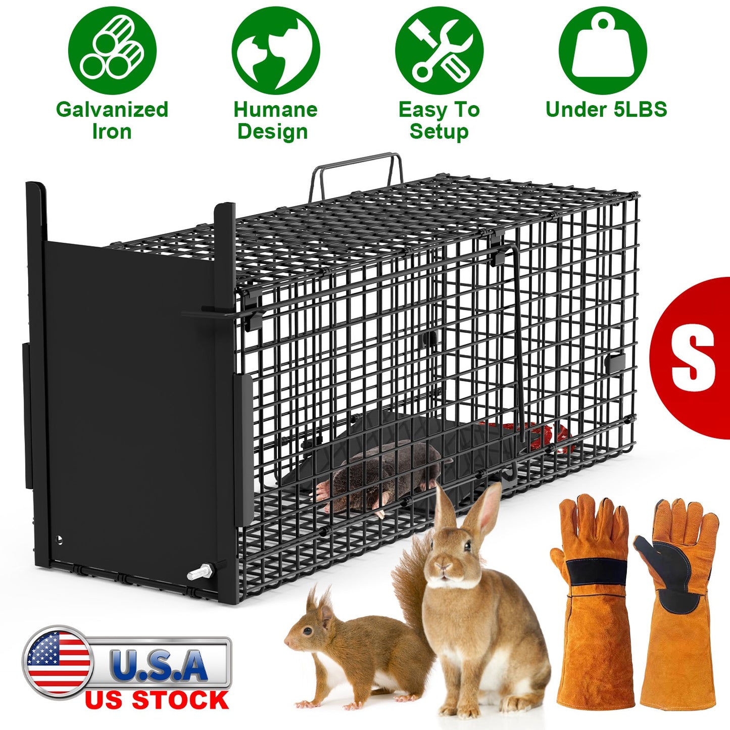 40in Humane Live Animal Trap Cage for Raccoons & Opossums