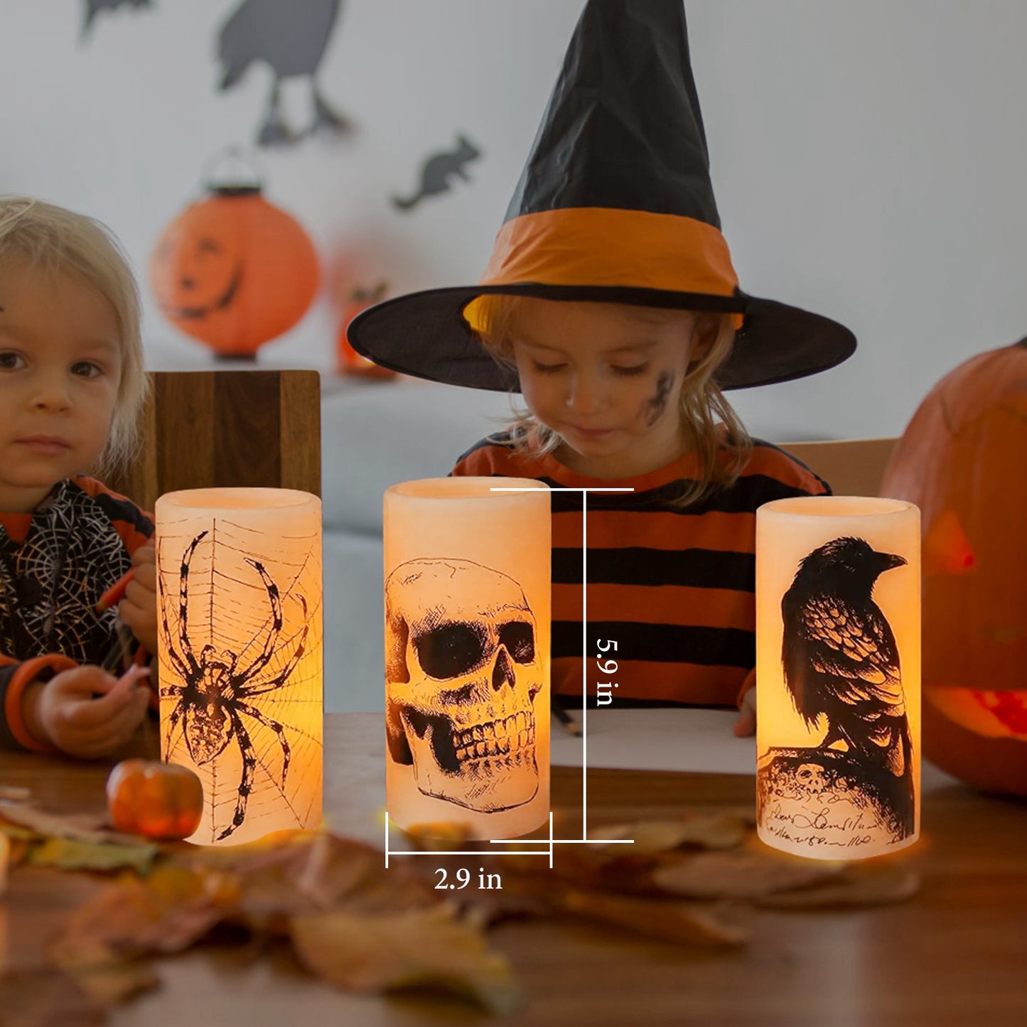 Flameless Halloween Candles with Timer - 3 Pack LED Battery Operated