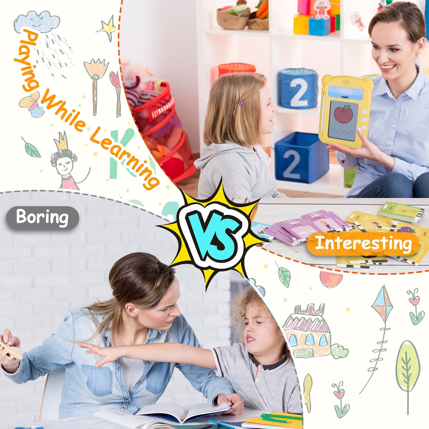 Talking Flash Cards LCD Writing Tablet with 50 Cards