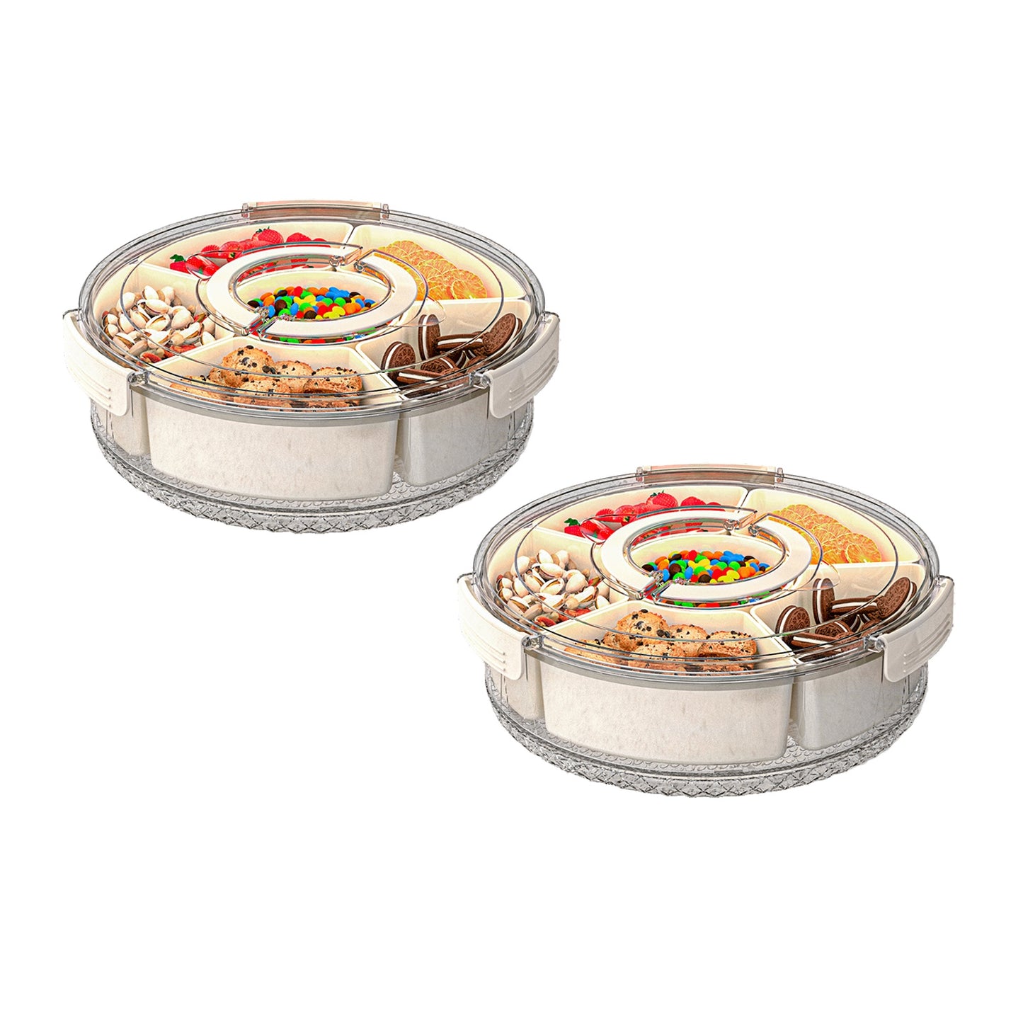 Divided Serving Tray with Lid - 6 Compartments, Rotatable