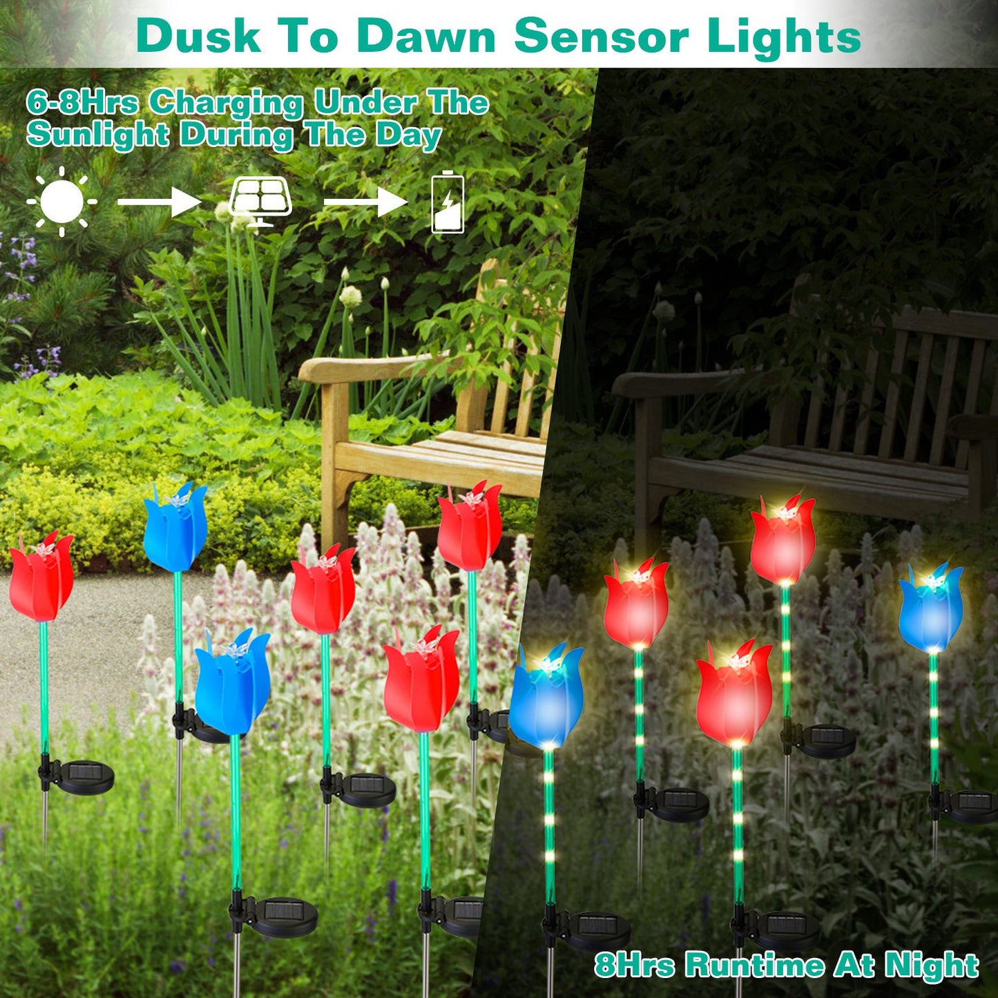 Solar Powered Tulip Garden Stake Light with Windmill