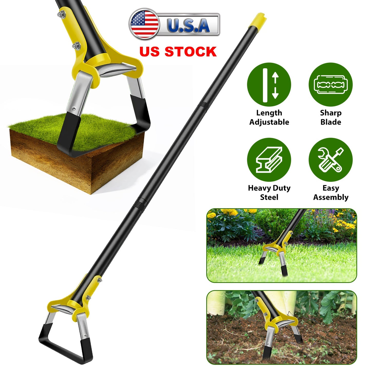 Adjustable Stirrup Hoe 46" Push-Pull Garden Weeder Tool
