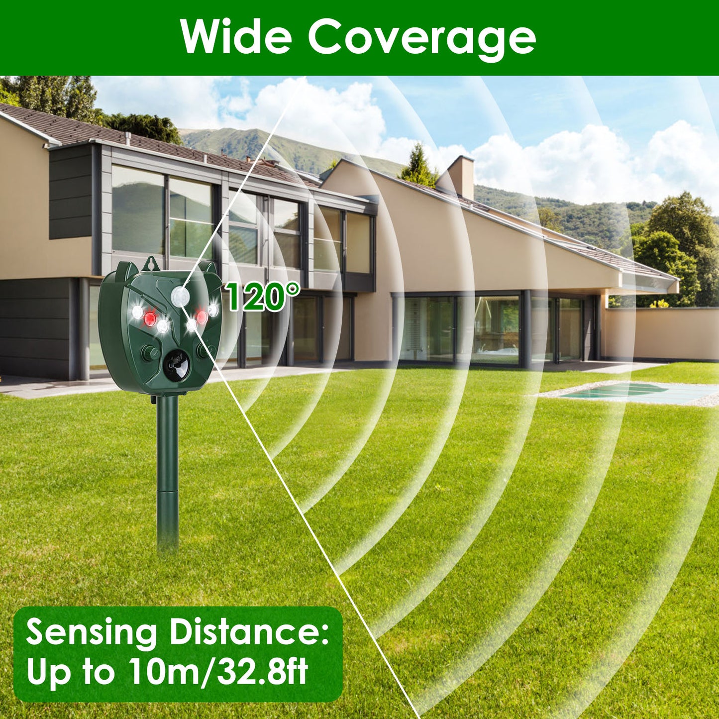 Solar Ultrasonic Animal Repeller with 5 Adjustable Modes