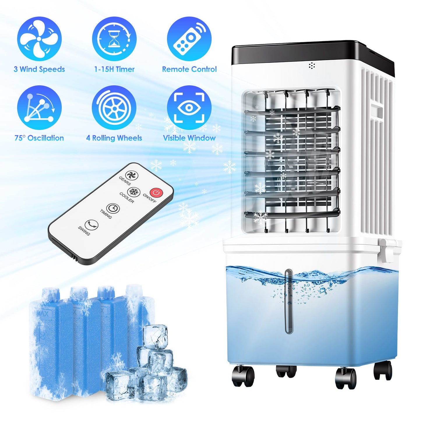 Portable Evaporative Air Cooler 12L with Remote & Timer