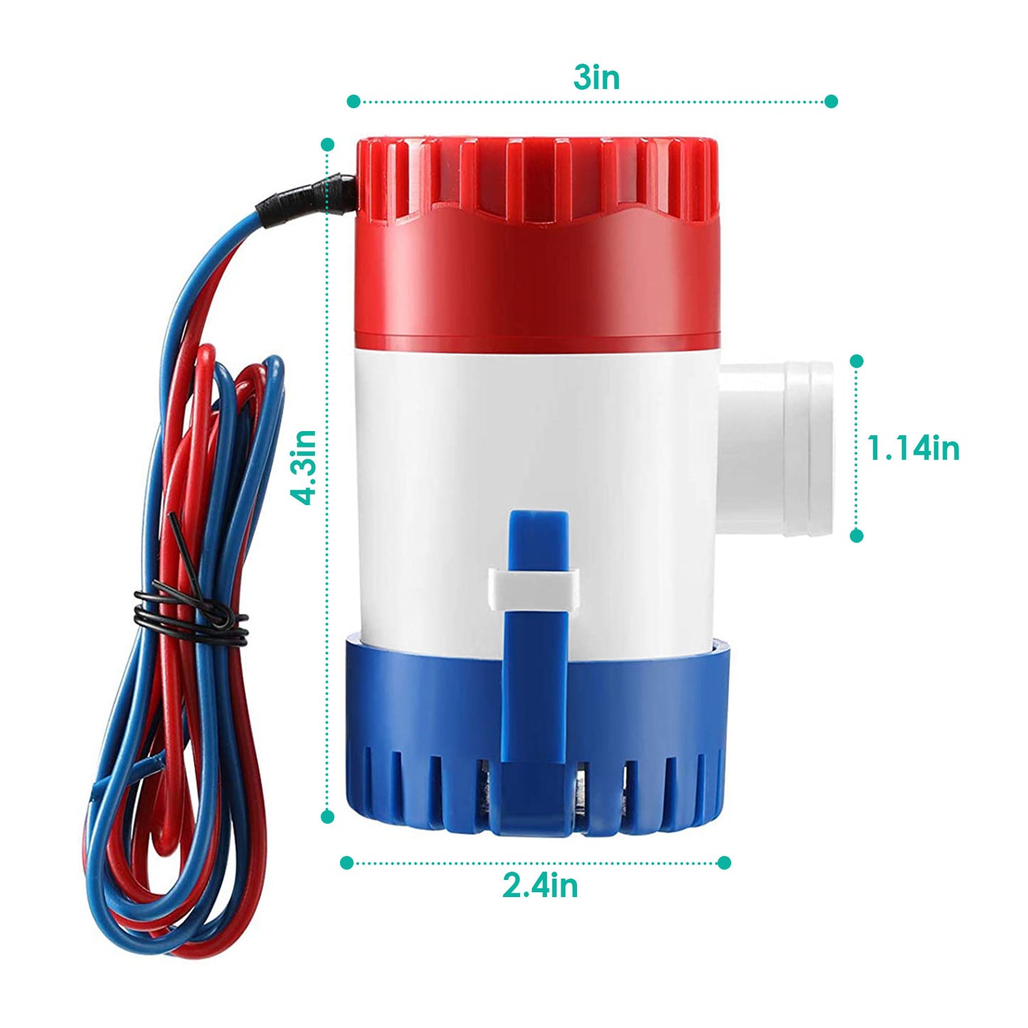 12V Submersible Bilge Pump 1100GPH Marine Water Drainage