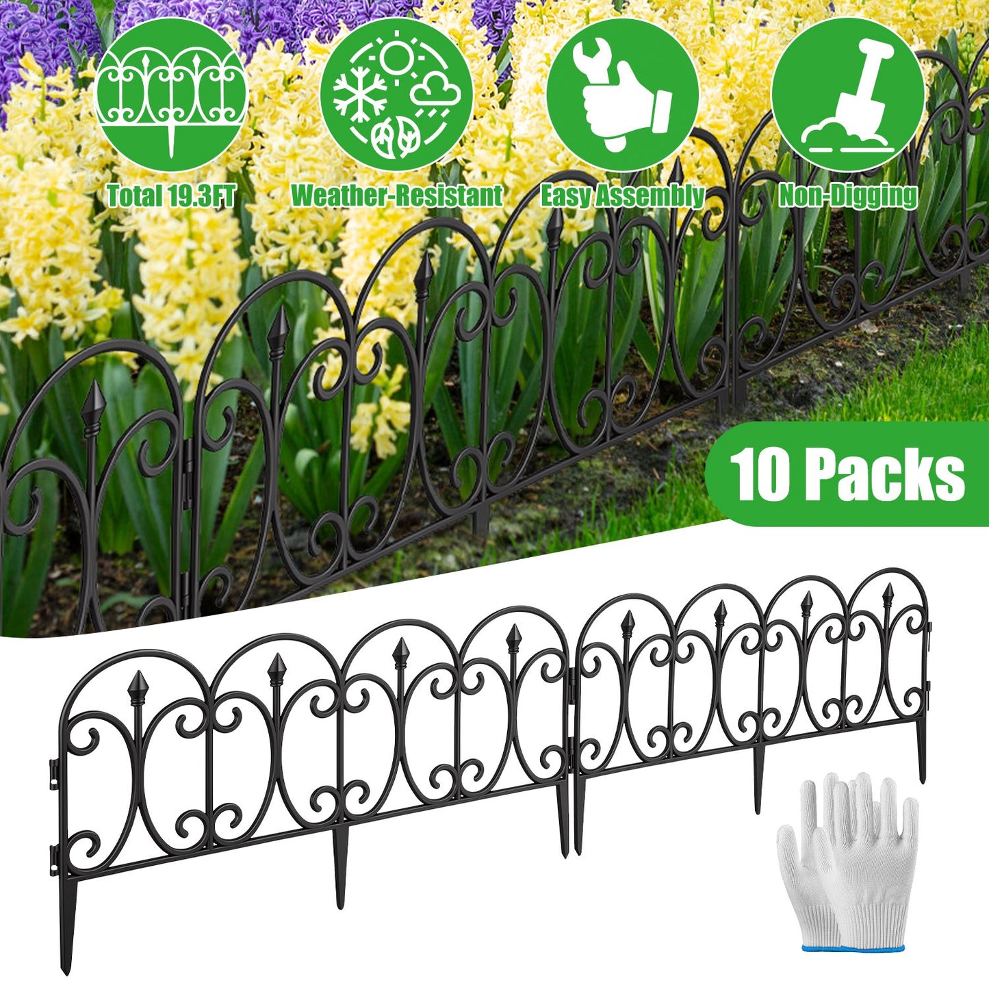 Garden Fence Panels 10-Pack with Rotatable Connectors