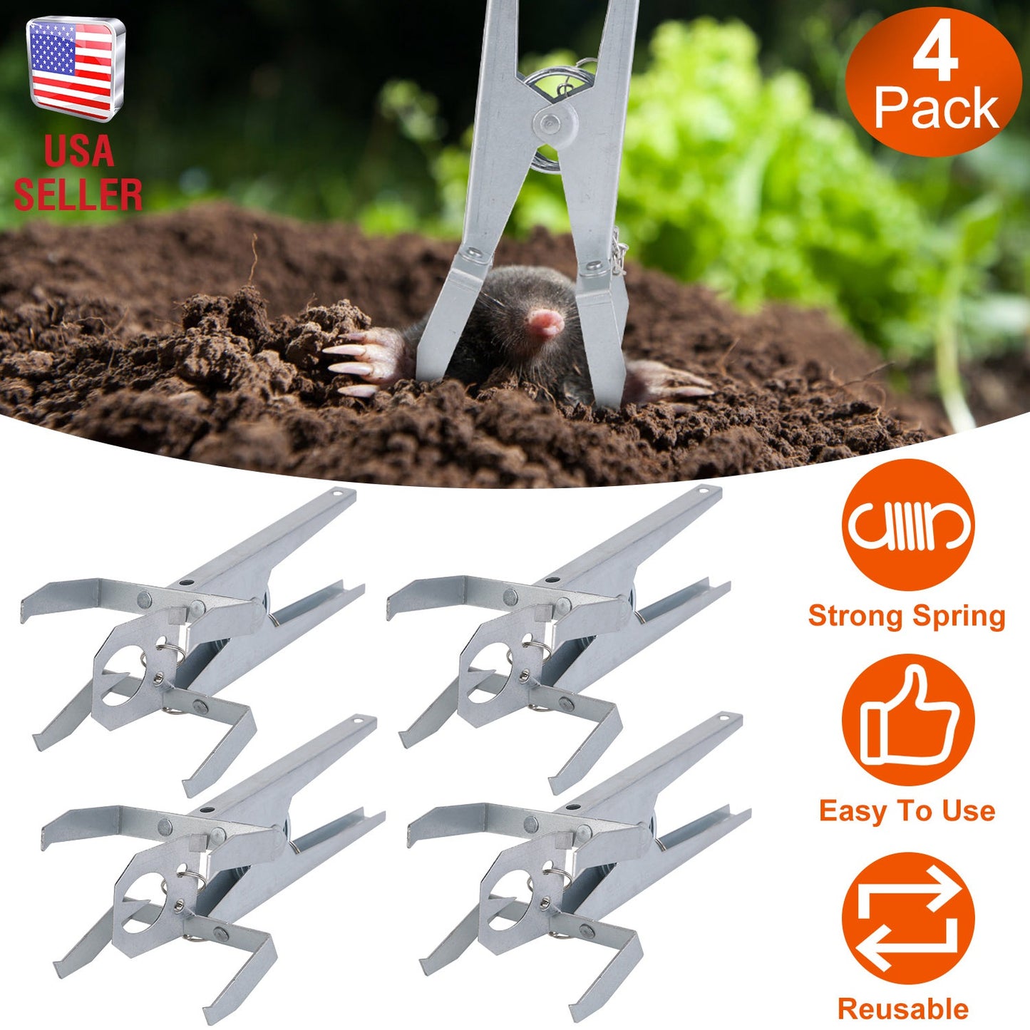 Reusable Mole Traps with Scissor Jaw - 4 Pack