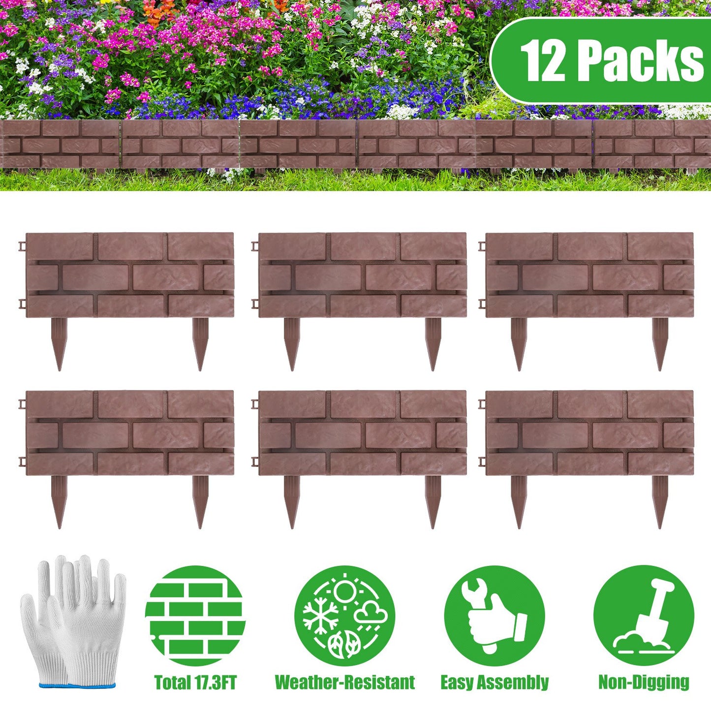 Garden Border Edging Panels 12-Pack with Rotatable Connectors