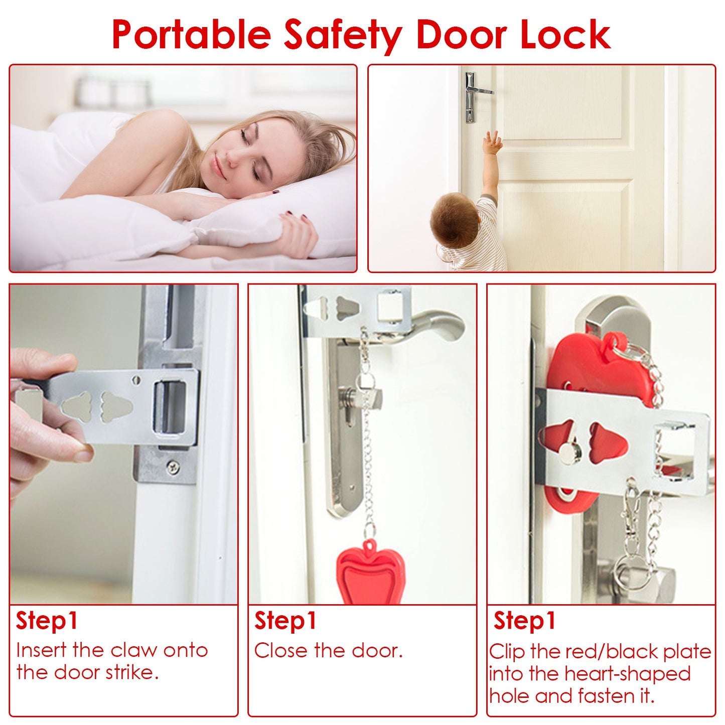 Portable Travel Door Lock with Security Latch - 2 Pack