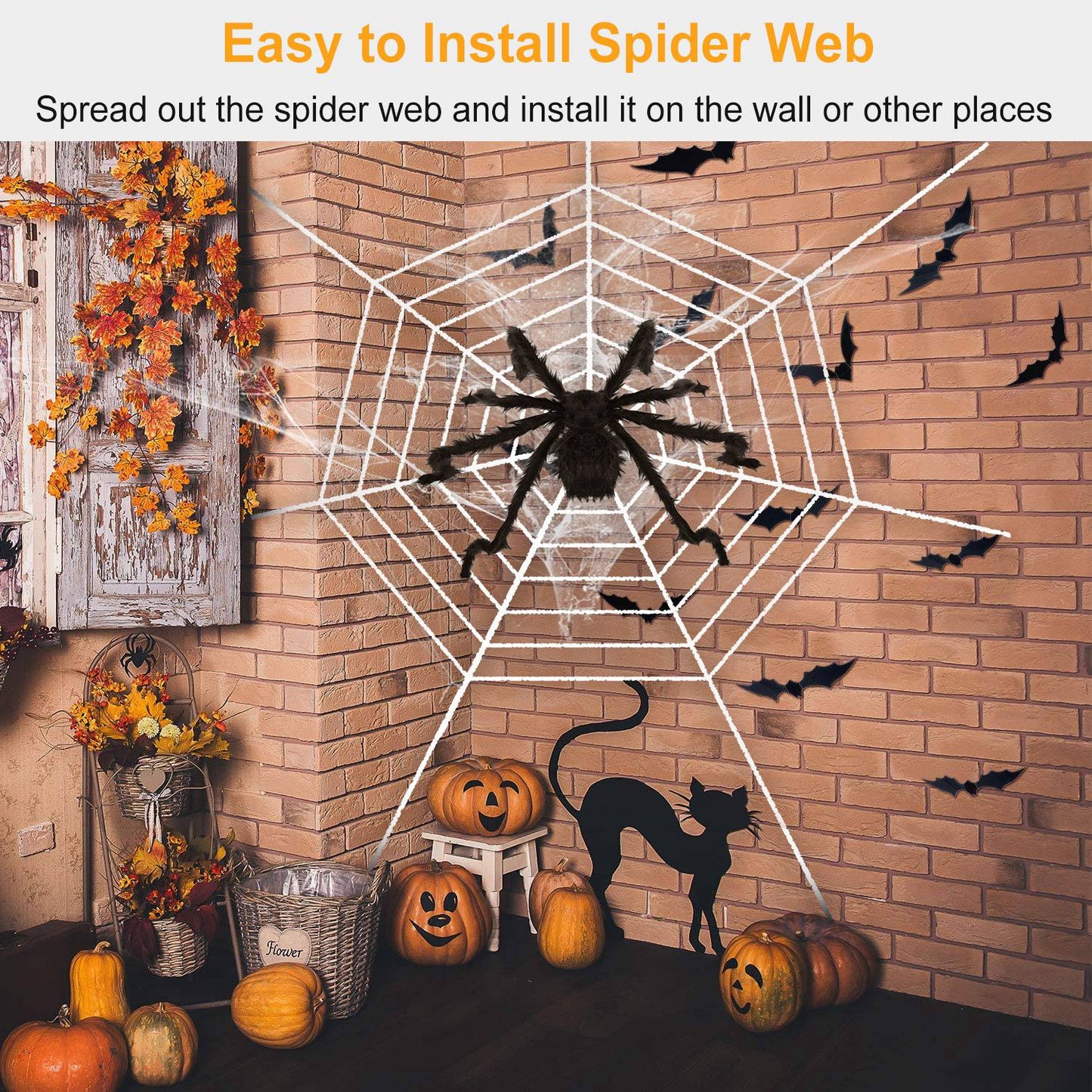 Giant Halloween Spider Decoration with 126" Web - 49 Inch