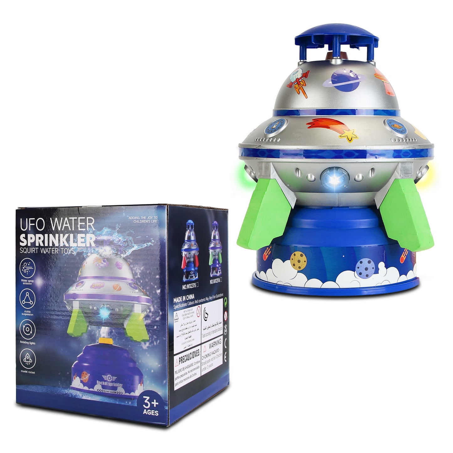 UFO Water Sprinkler Toy with LED Lights & 360° Rotation