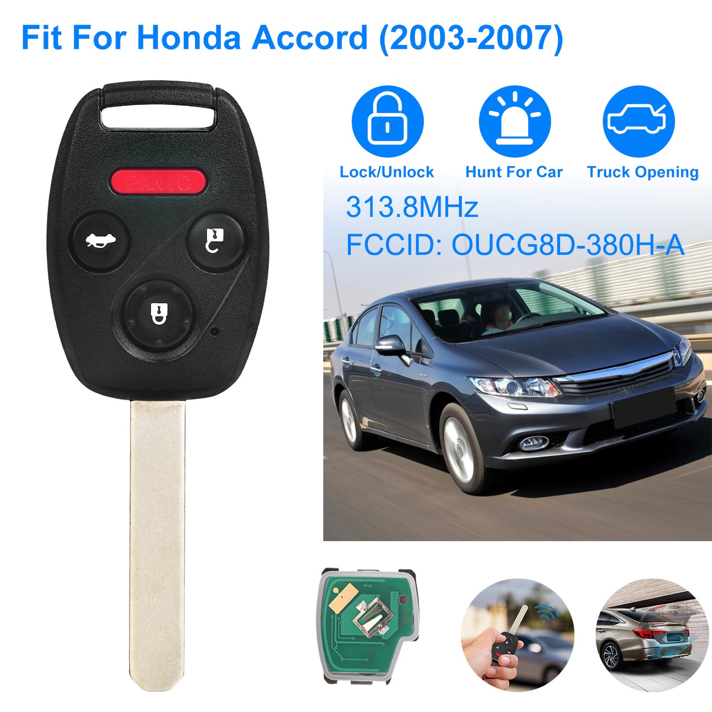 Remote Key Fob for Honda Accord 2003-2007 (3 Button + Panic)