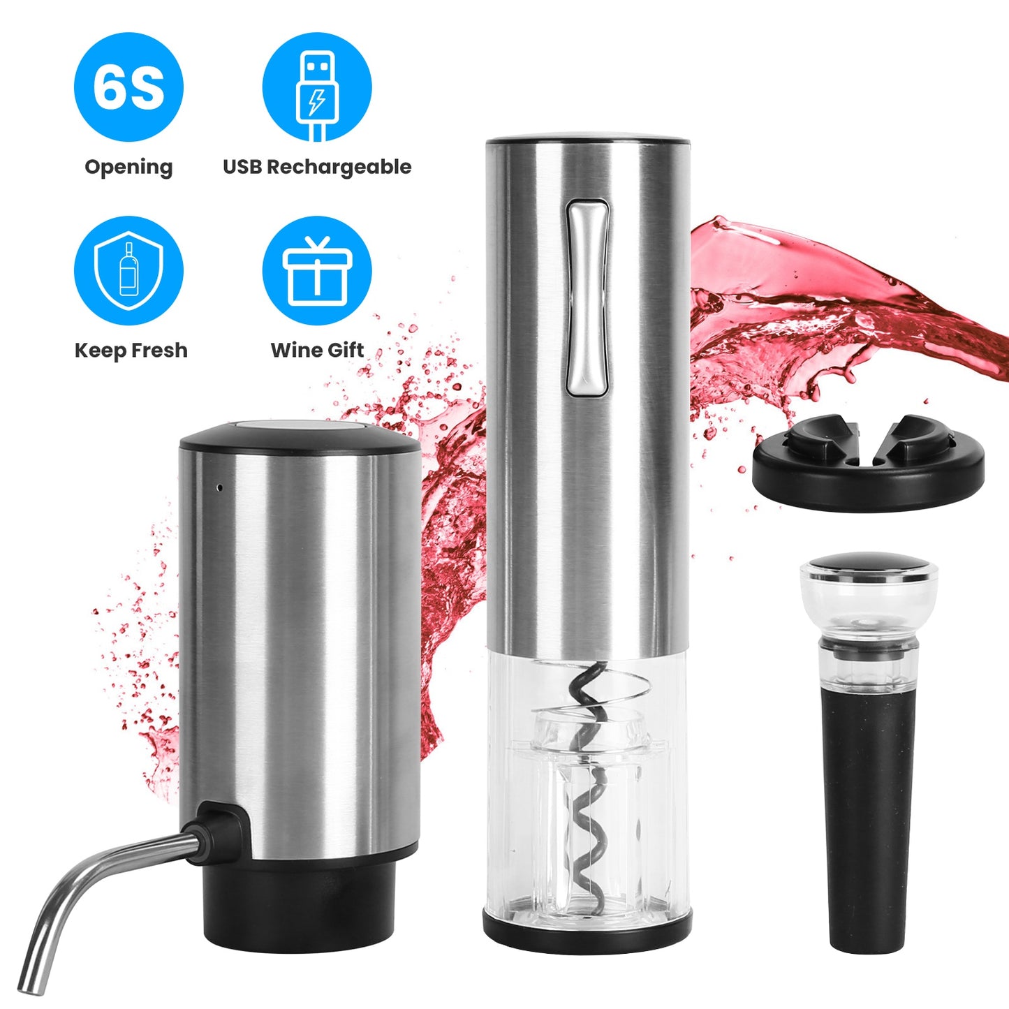 Electric Wine Opener Set 4-in-1 with Aerator & Stopper