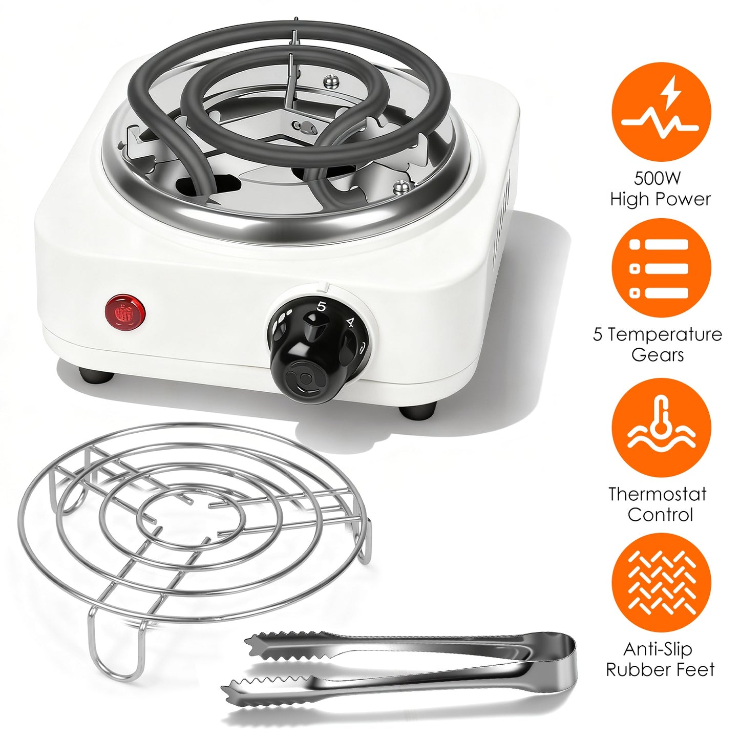 Electric Charcoal Burner 500W with 5 Temperature Settings