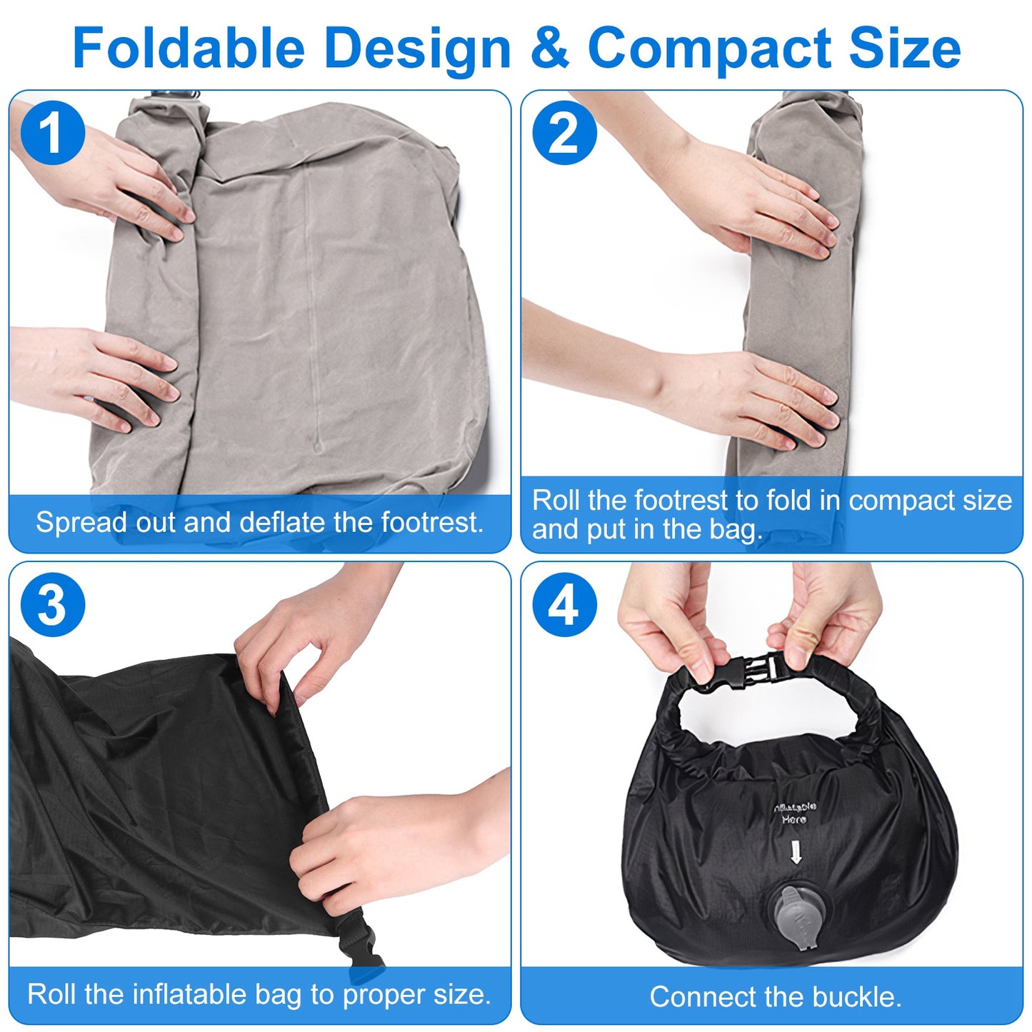 Inflatable Foot Rest with 3 Adjustable Heights for Travel