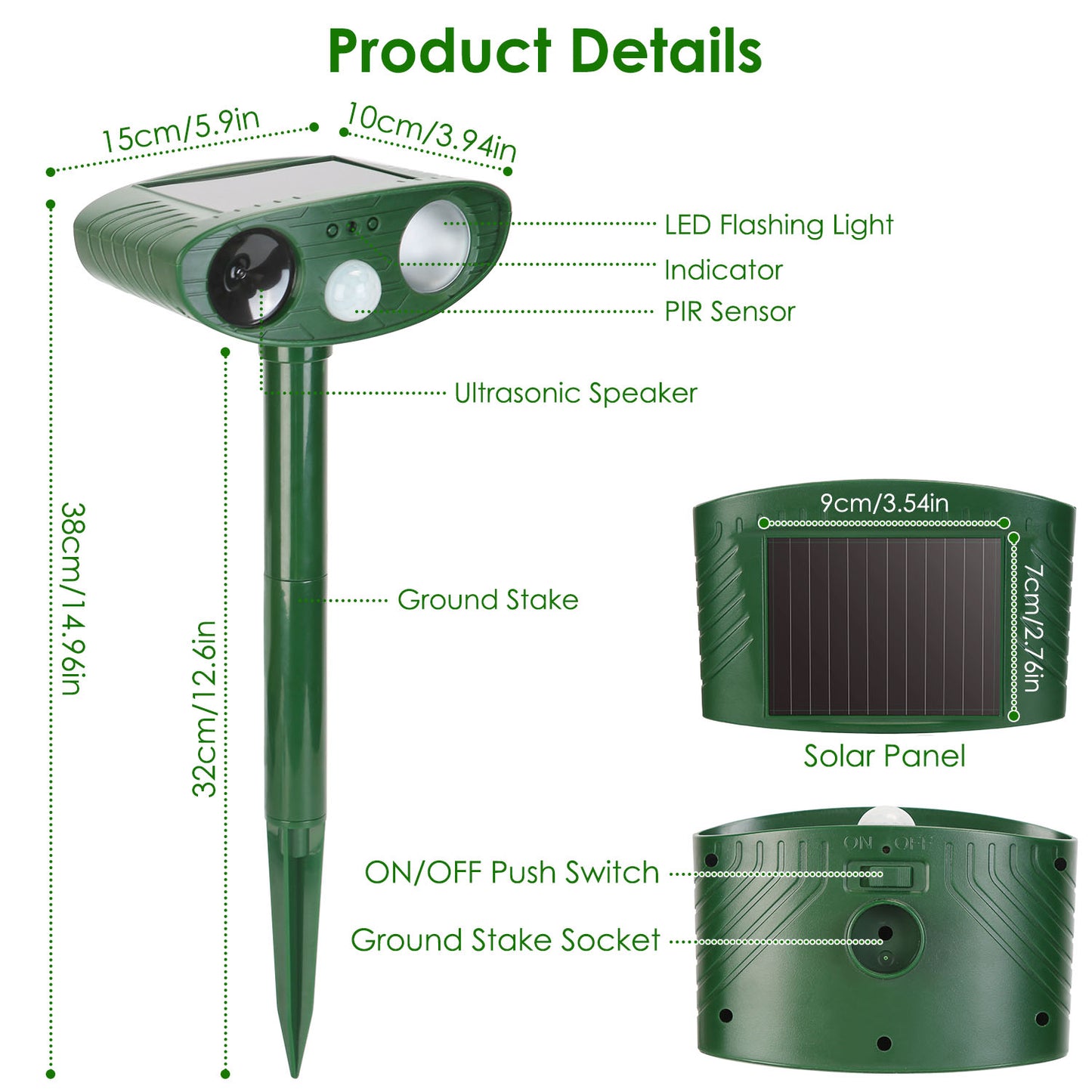 Solar Ultrasonic Animal Repeller with Motion Sensor & LED Light