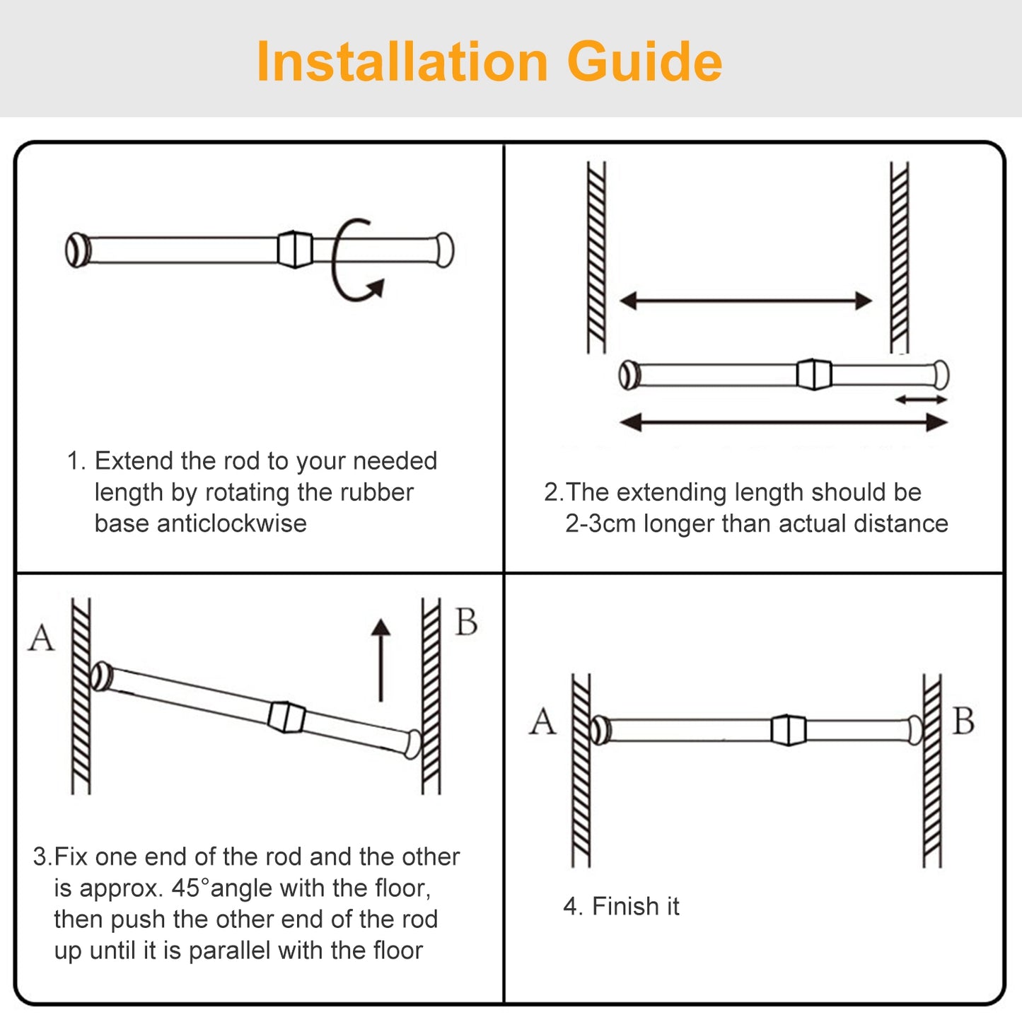 Tension Curtain Rod Adjustable Spring-Loaded Steel Pole