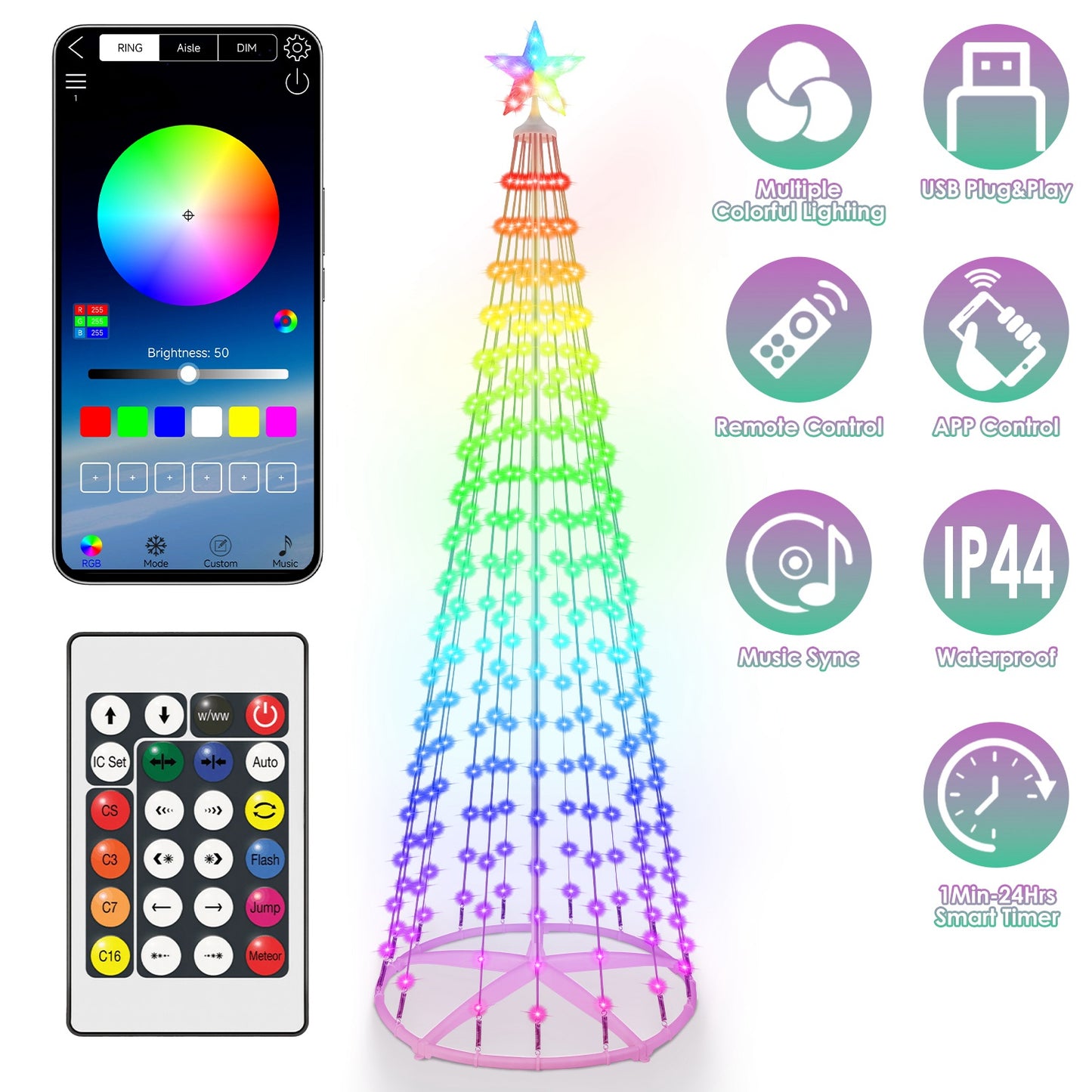 LED Christmas Cone Tree with App Control & 210 Light Modes