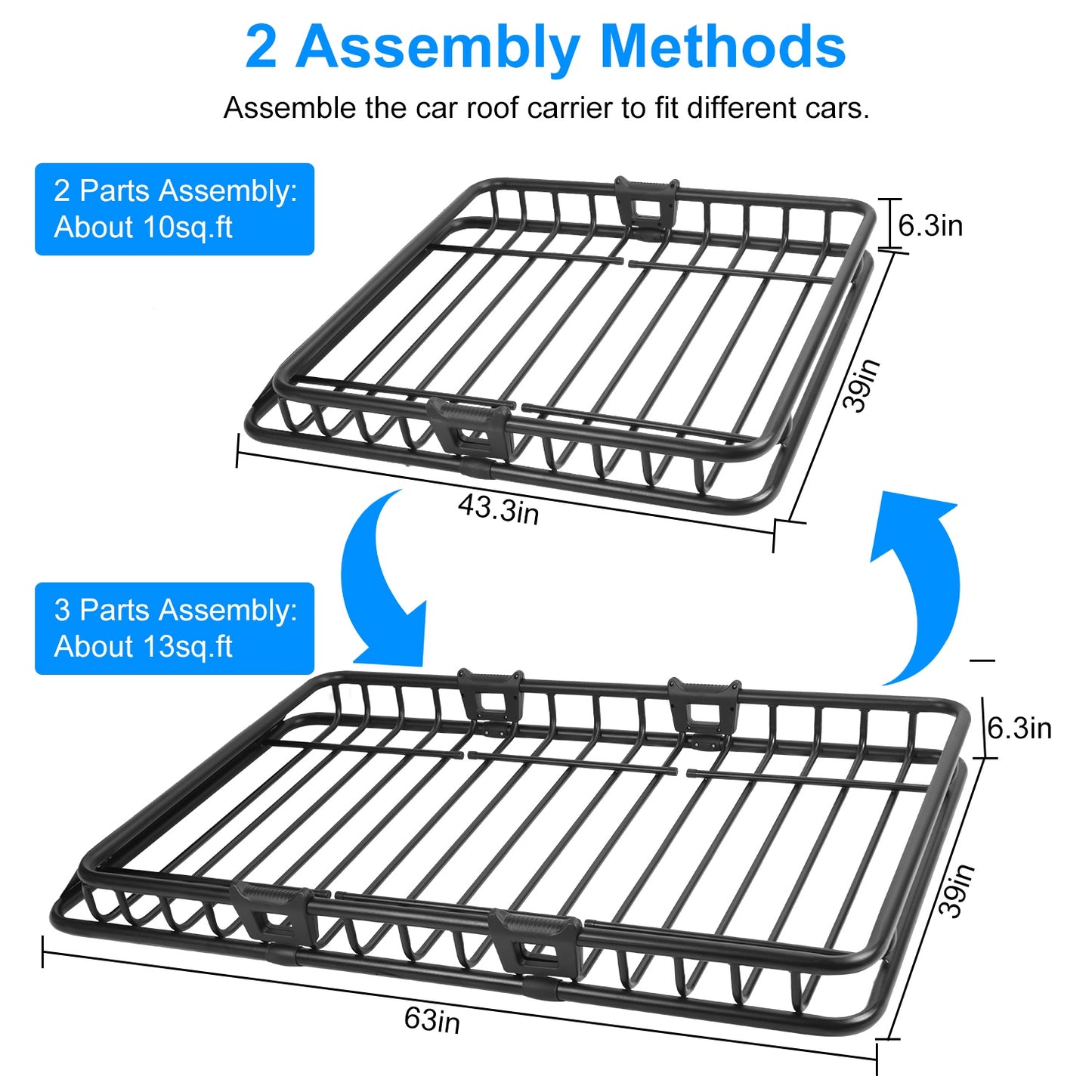 Roof Rack Cargo Carrier 63x39in with Net & Straps