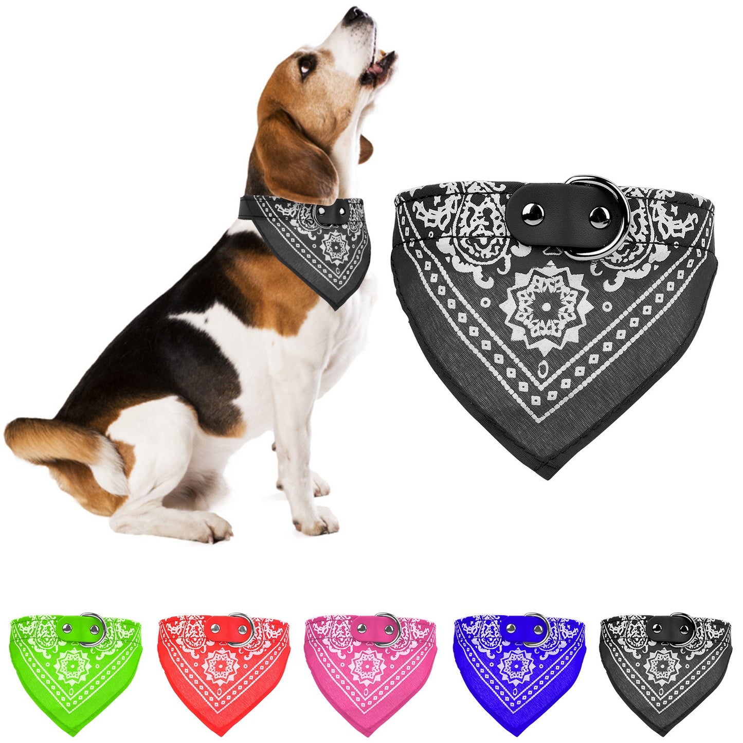 Dog Bandana Collar with Adjustable Leather Strap