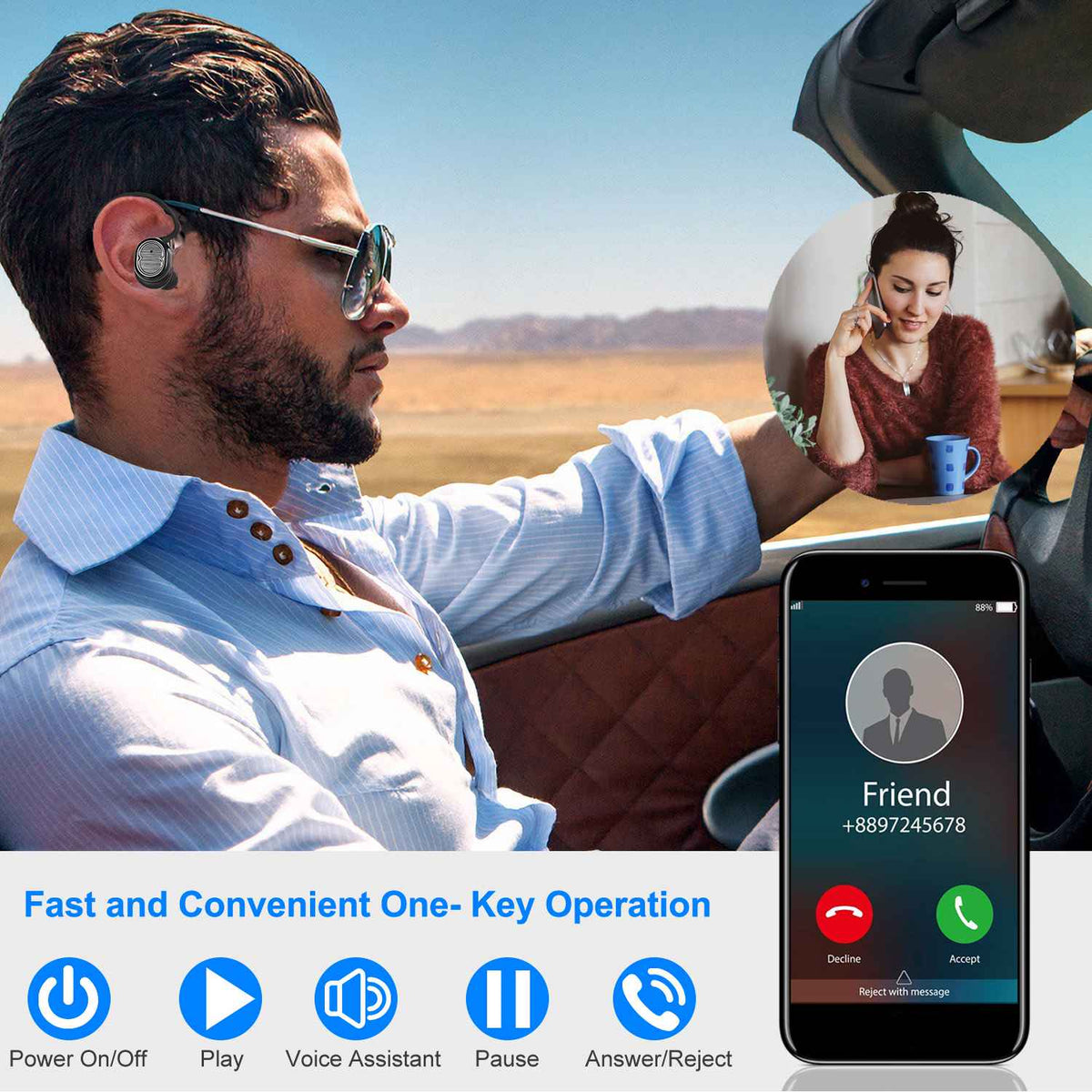 TWS Wireless 5.0 Earbuds IPX4 Touch In-Ear Stereo Earphone Noise Canceling Earpieces 32.8 ft Transmission Range w/Mic 500mAh Magnetic Charging Dock