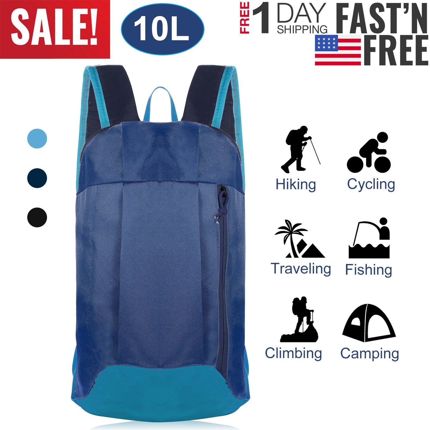 10L Waterproof Daypack for Hiking, Cycling & Travel