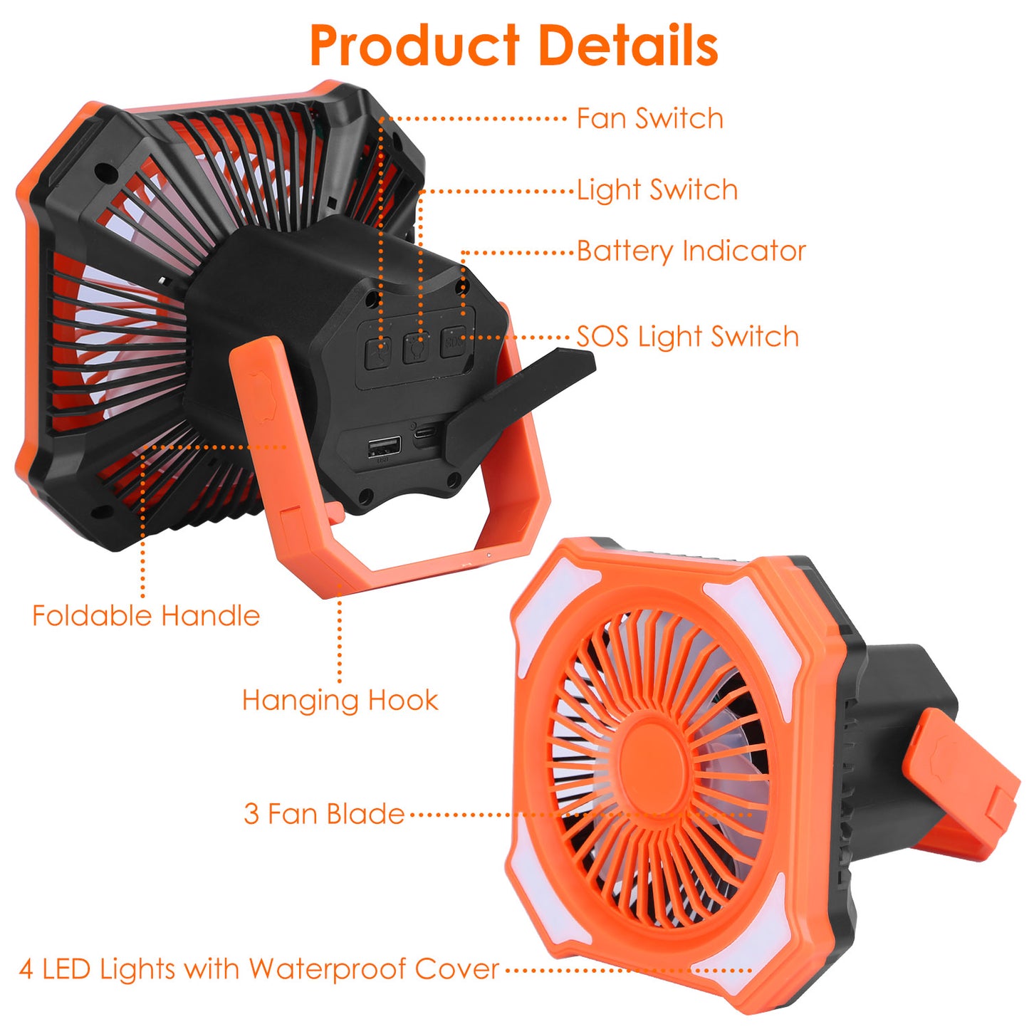 Camping Lantern Fan with 10000mAh Power Bank & Remote