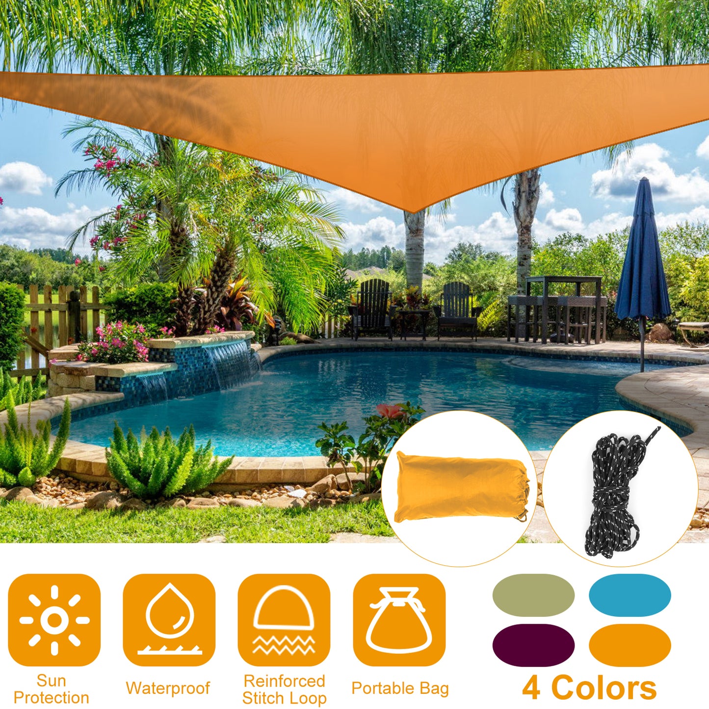 Triangle Shade Sail Canopy - Waterproof Outdoor Sun Shelter