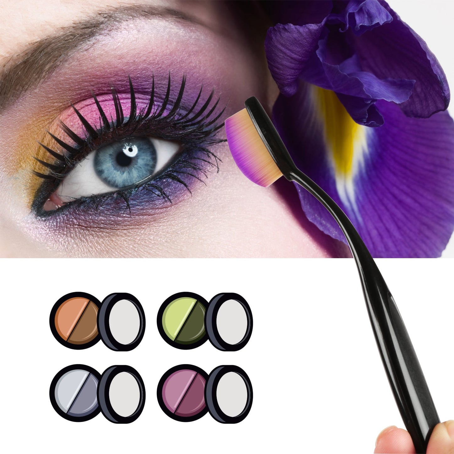 Oval Makeup Brush Set - 10 Piece with Flexible Handles