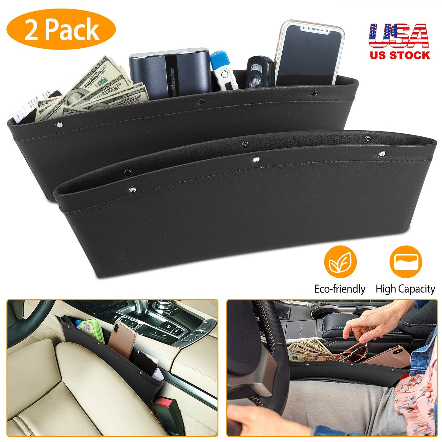 Seat Wedge Organizer 2-Pack for Car Storage