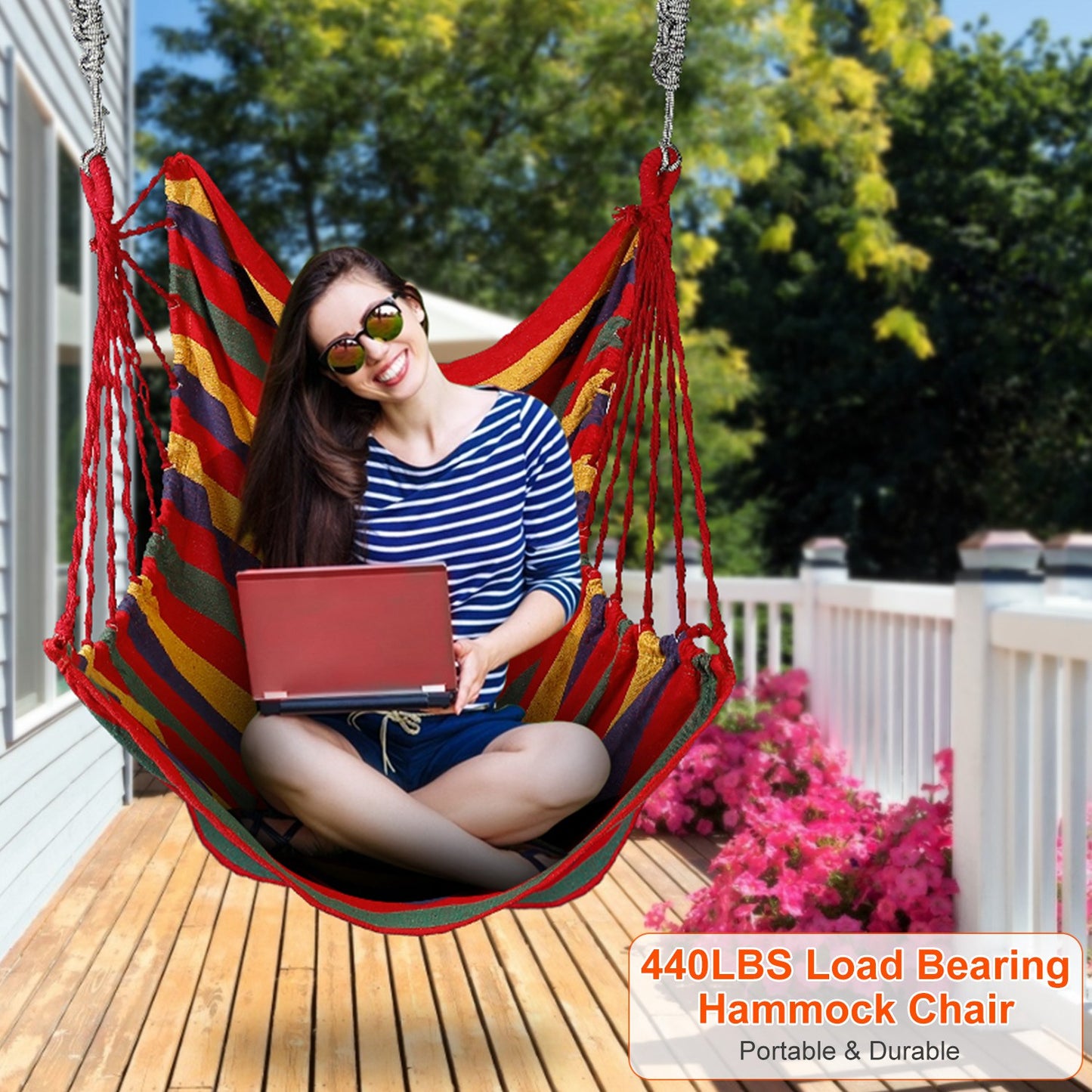 Hammock Hanging Chair with Pillows – 440 LBS Capacity