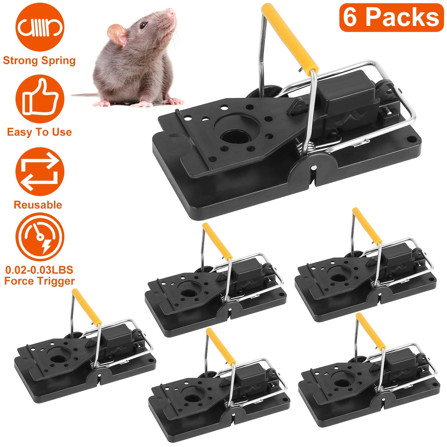 Reusable Mouse Traps 6-Pack with Sensitive Spring Trigger