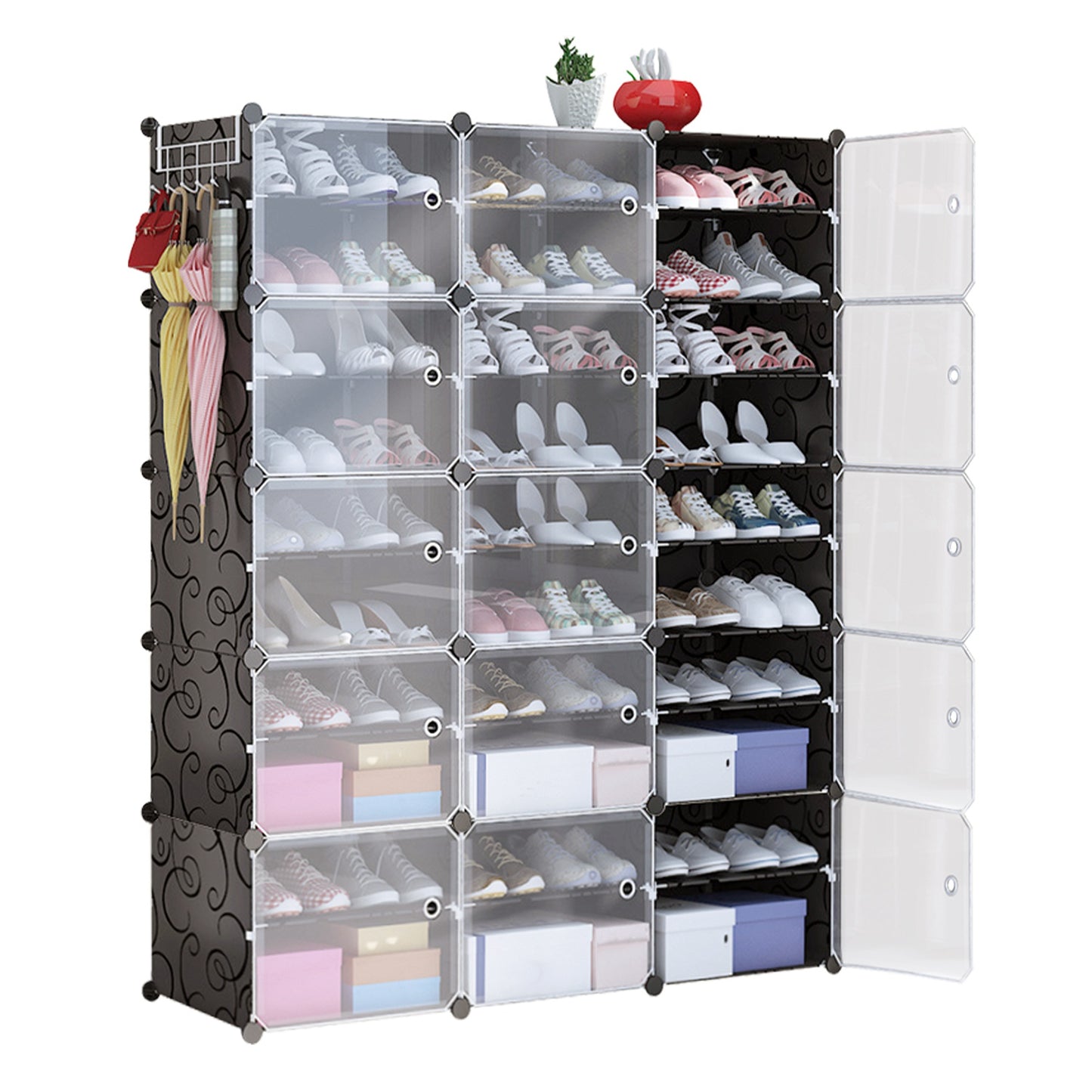 8-Tier Shoe Rack Organizer with Transparent Doors, 32 Pairs